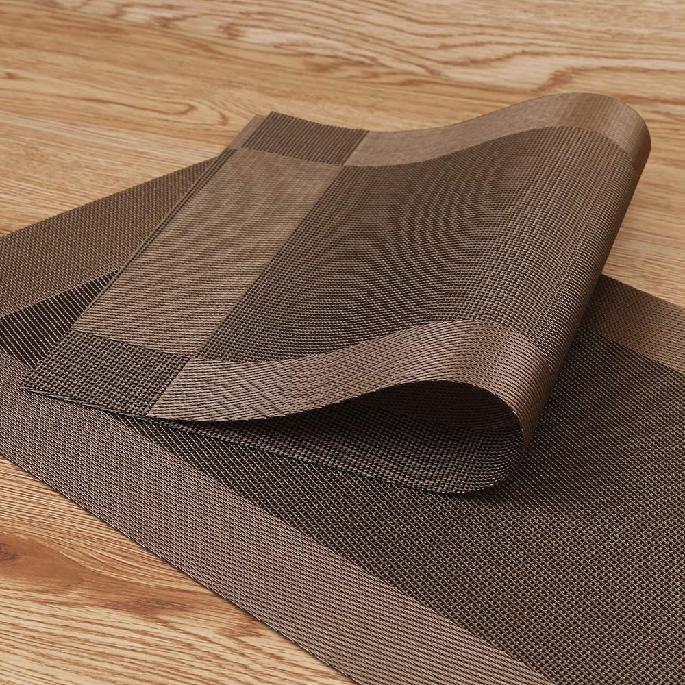 Homedge Placemat, 6 Pcs Of Non-Slip Heat Resistant Pvc Place Mats, Washable Vinyl Placemats - Brown