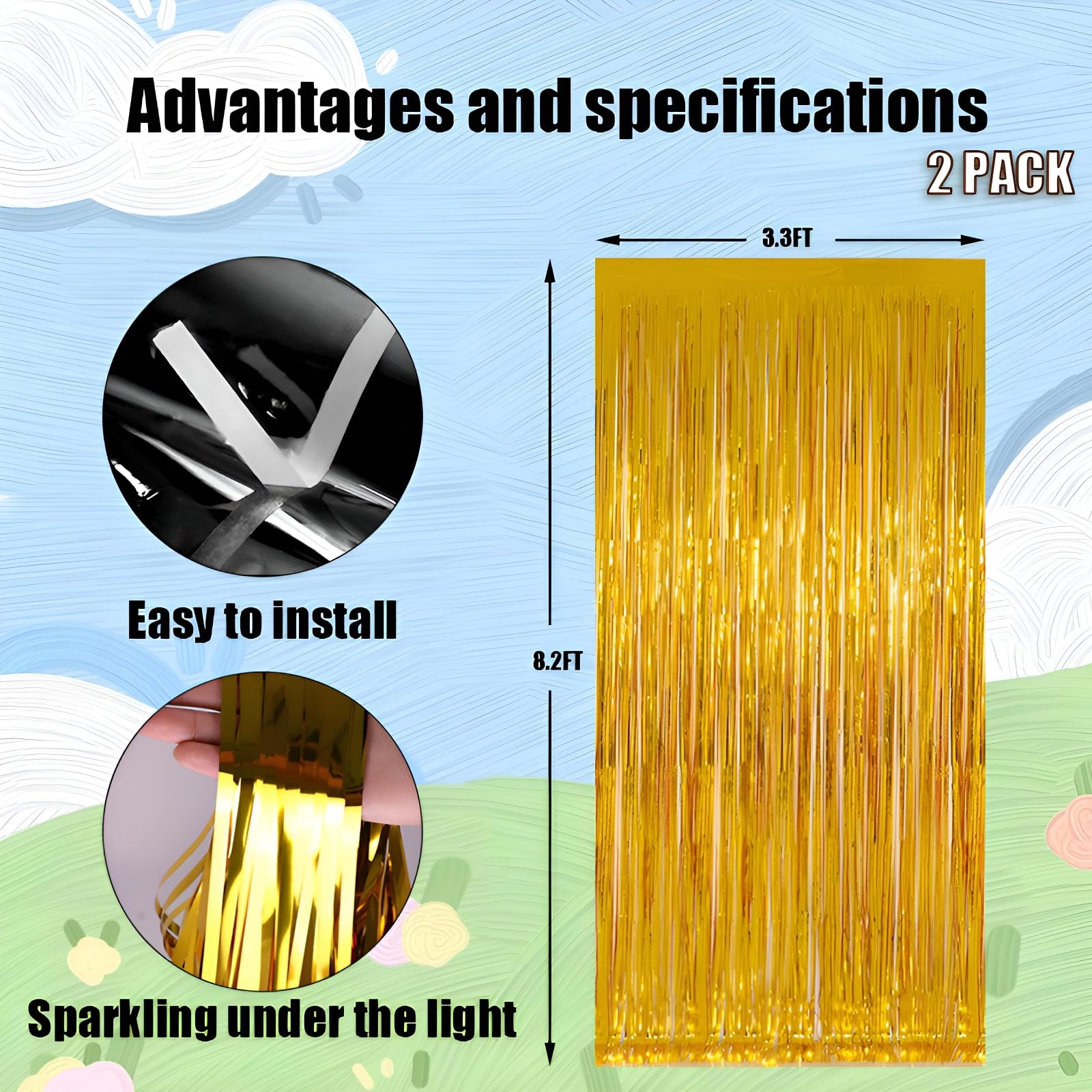 2 Pack 3.3 * 8.3 Ft Foil Curtain Metallic Tinsel Fringe Curtains Photo Booth Props Backdrop For Birthday Wedding Engagement Baby