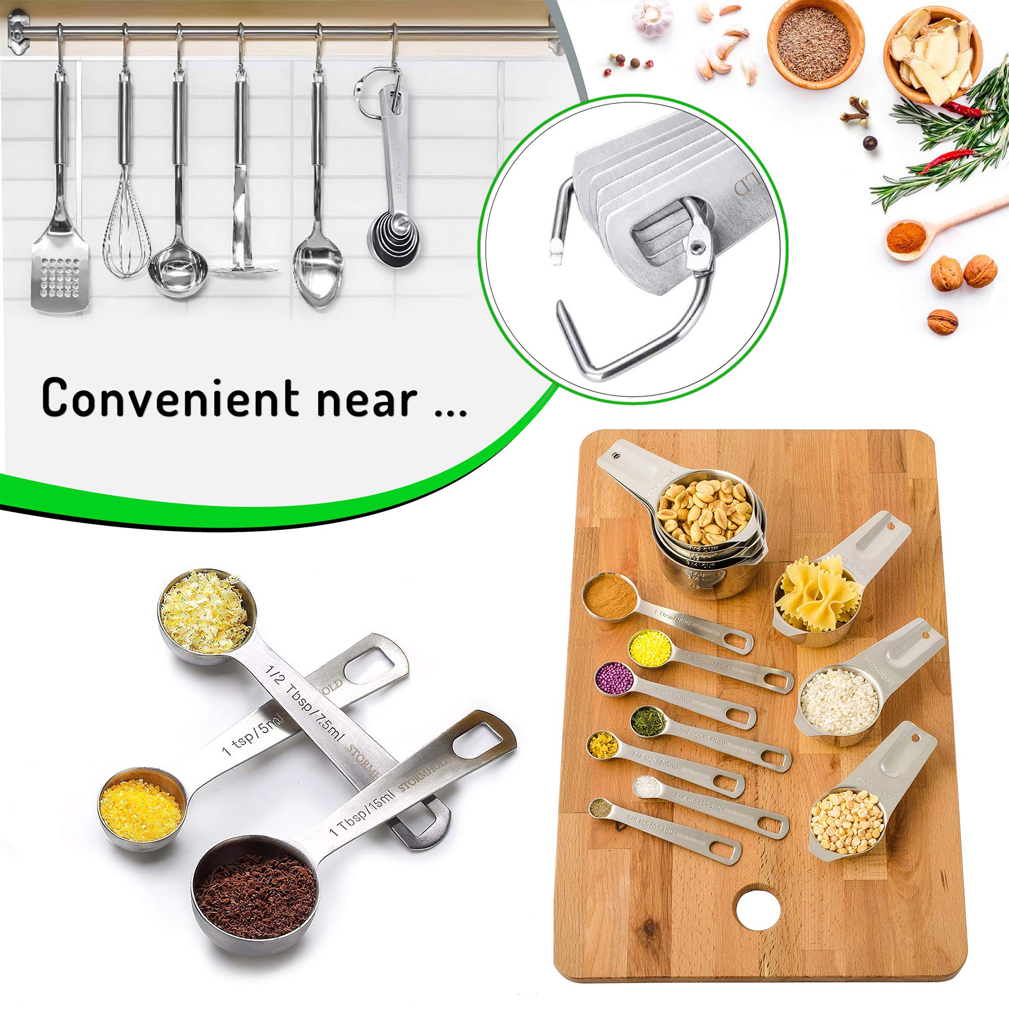 Colibrox Stainless Steel Measuring Cups And Spoons Set Of 17 Pieces - 7 Nesting Cups And 7 Stackable Spoons - Durable Profession