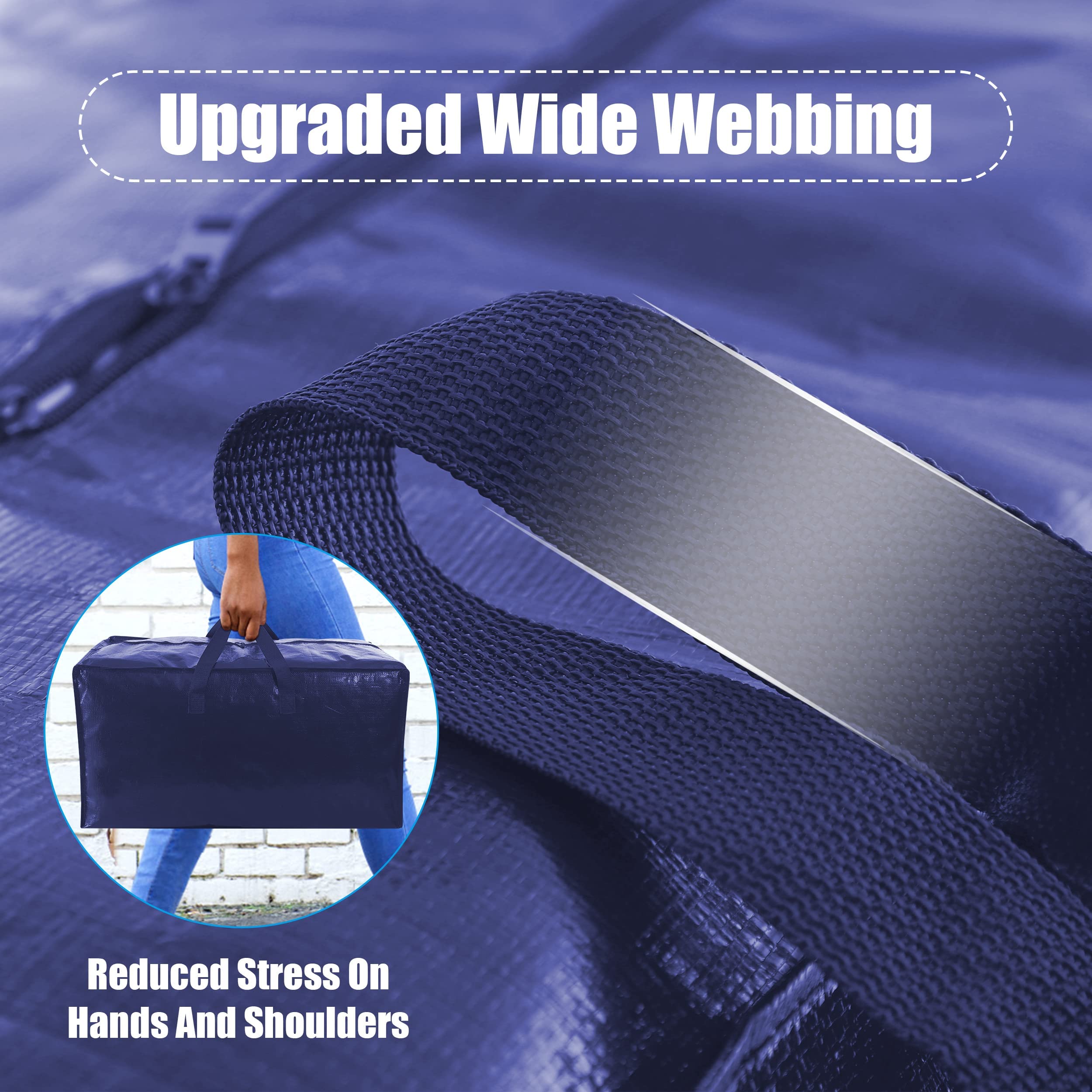 SWEET DOLPHIN 12 Pack Extra Large Moving Bags with Strong Zippers & Carrying Handles  Heavy Duty Storage Tote for Space Saving Moving Storage  Fold Flat  Alternative to Moving Box (Navy Blue)