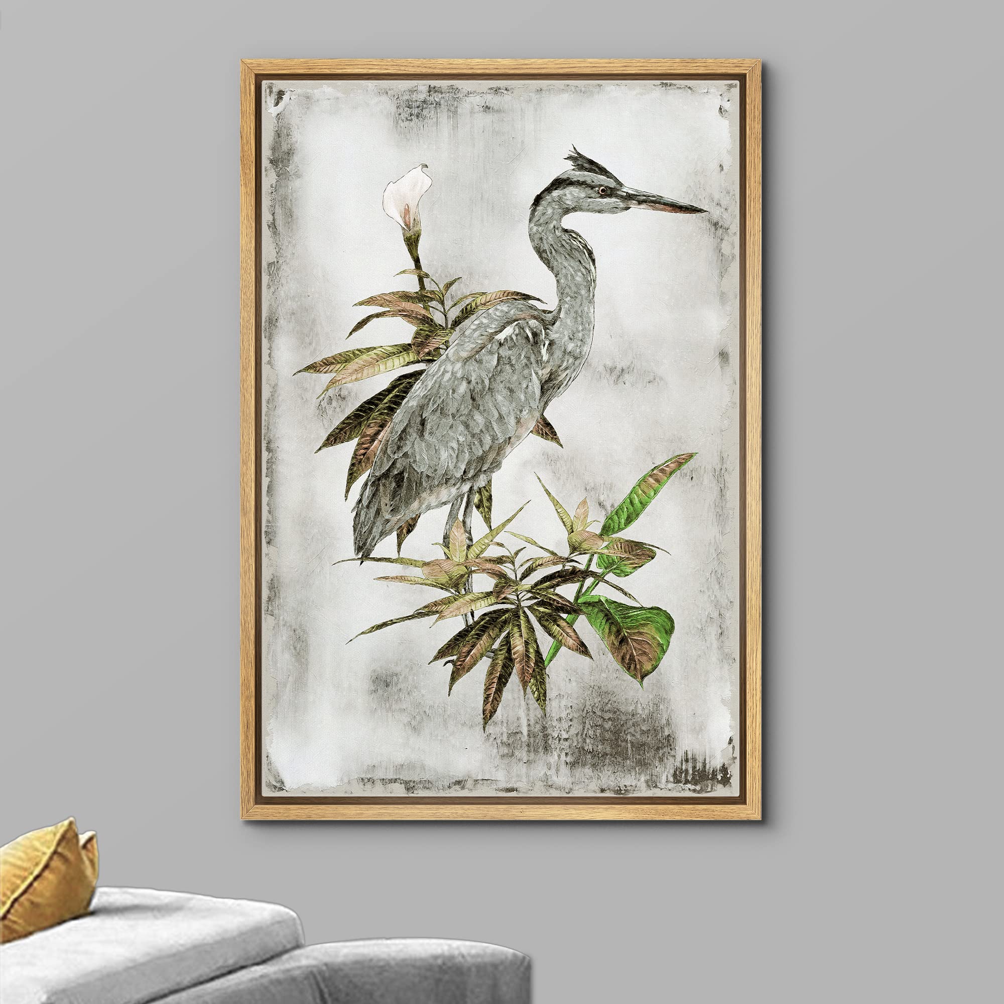 Wall26 Framed Canvas Print Wall Art Pastel Watercolor White Crane Bird Nature Wilderness Illustrations Modern Art Decorative Rus