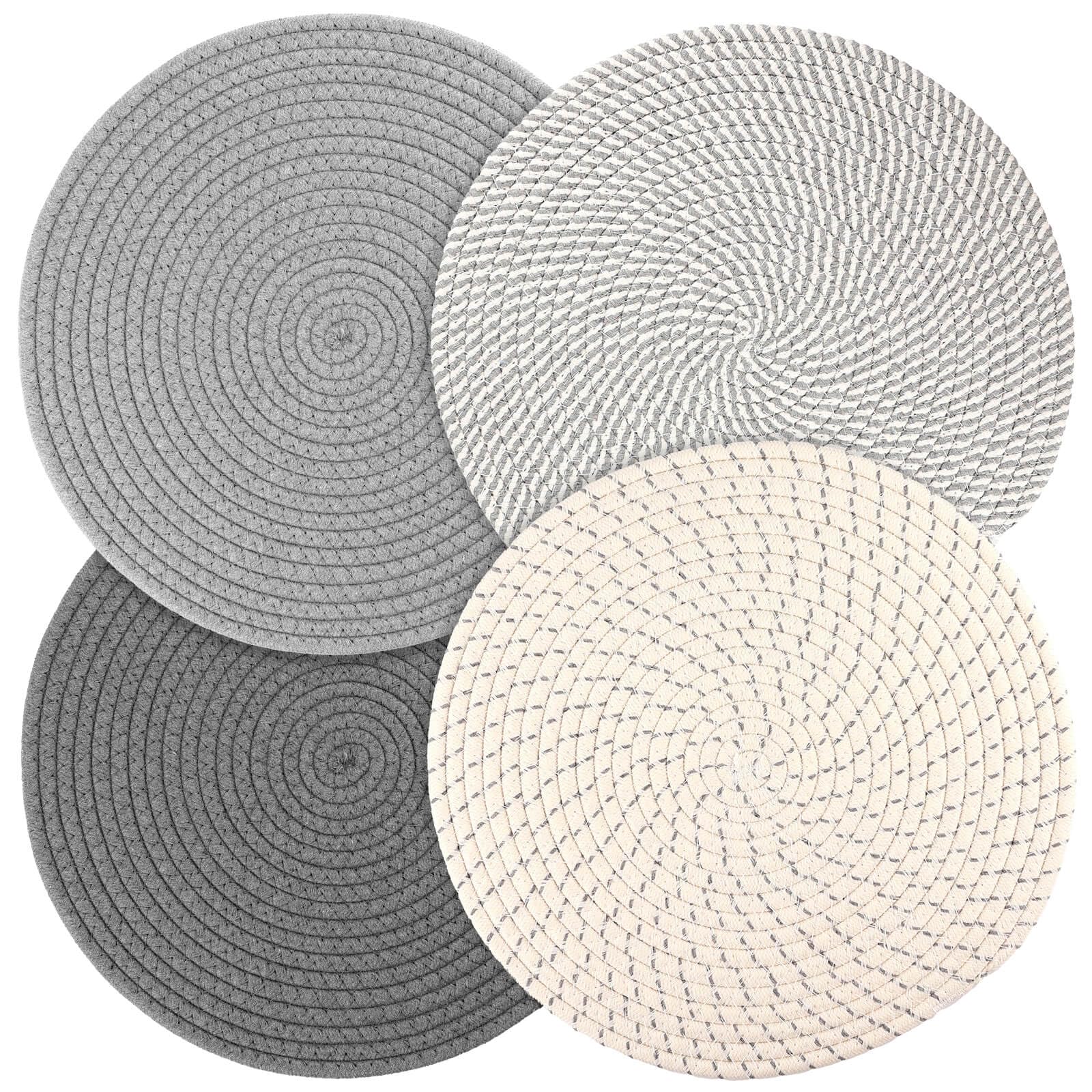 Billbotk Round Woven Placemats Set Of 4, 13 Inches Kitchen Table Place Mats For Dining Table, Trivets For Hot Pots And Pans, Boh