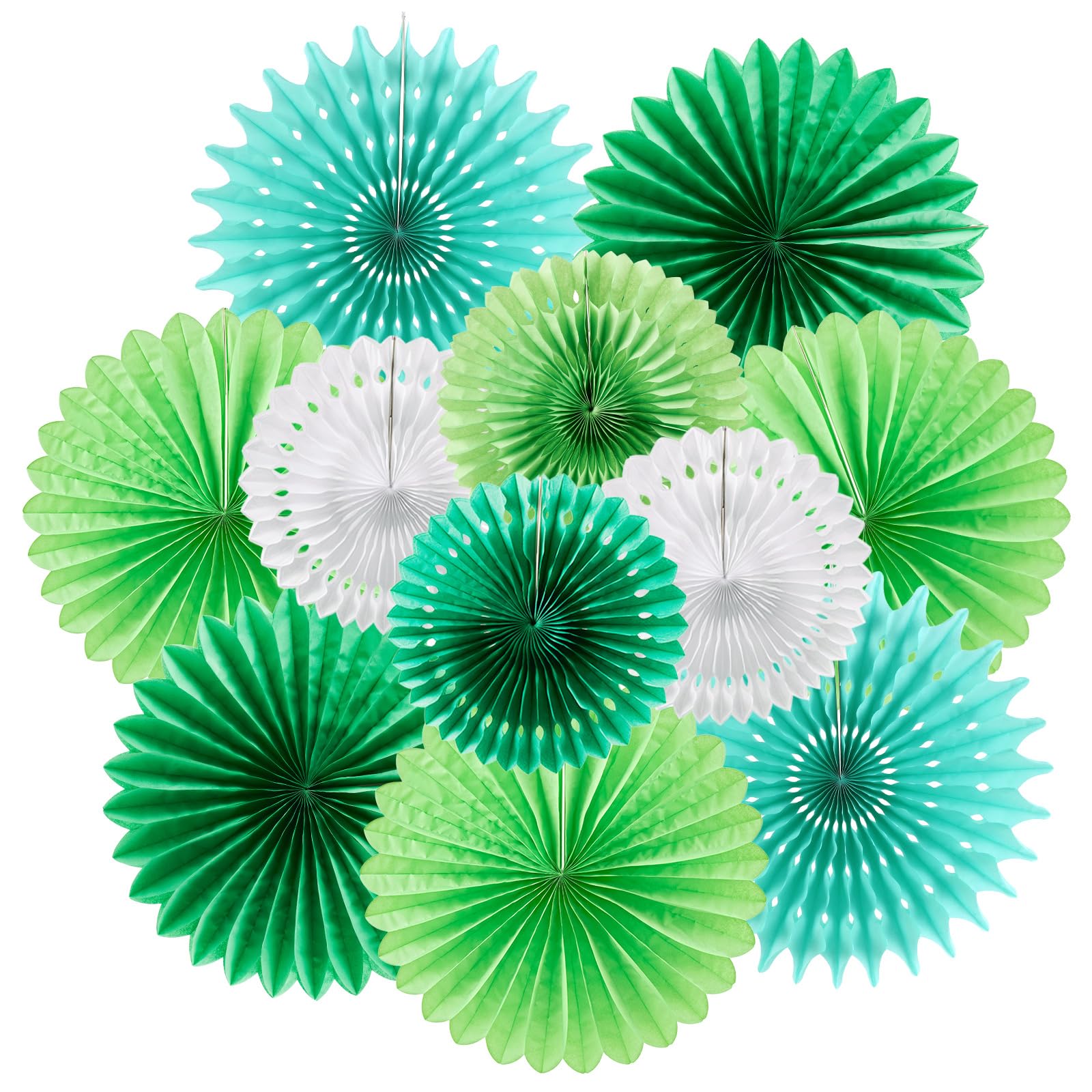 Sunbeauty Pack Of 11 Green White Party Decoration Hanging Honeycomb Round Paper Fans Kit For Dinosaur Theme Birthday Baby Shower