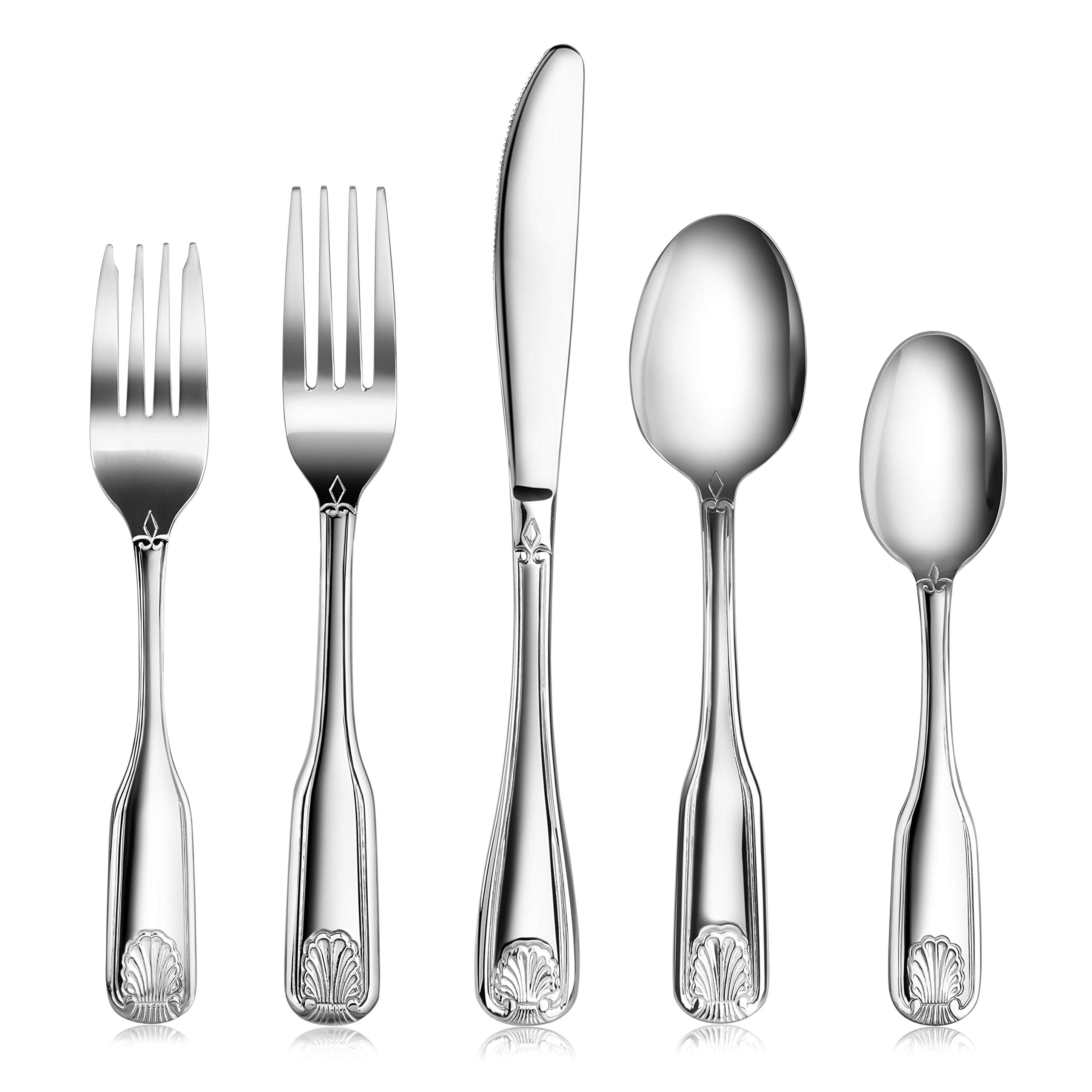 New Star Foodservice 58918 Shell Pattern, 18/0 Stainless Steel, 60 Piece Flatware Set