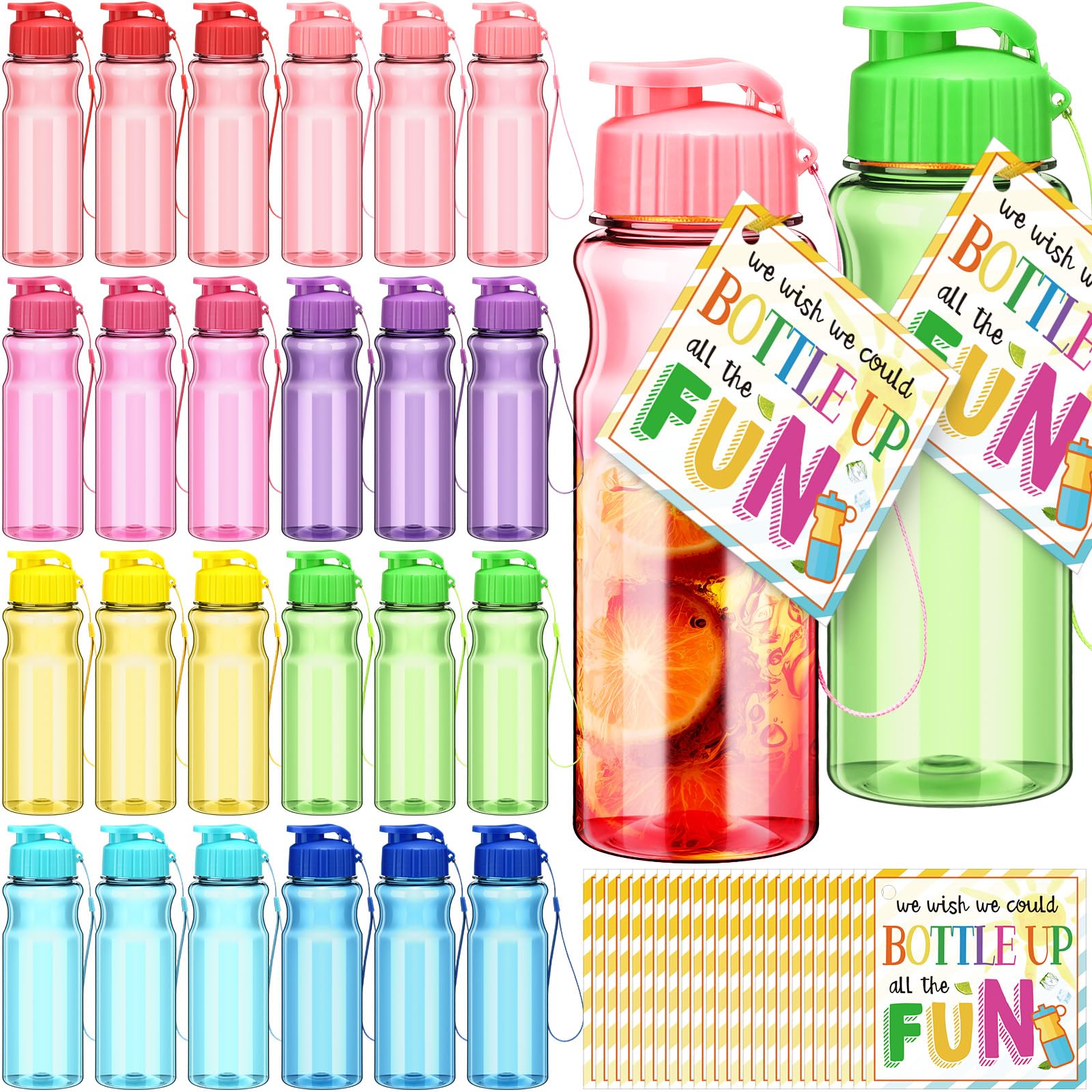 Sunnychicc 24 Pack Water Bottles for Kids School Bulk 18 oz Leakproof Reusable Sports Water Bottles Decorations End of The Year 