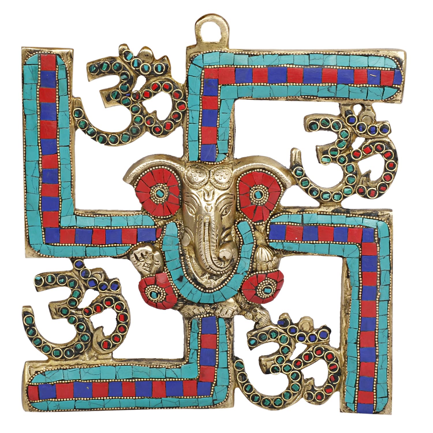 Svarup Brass Om Ganesha Swastika Wall Hanging, Brass Ganesh For Decor Entrance 8 Inch