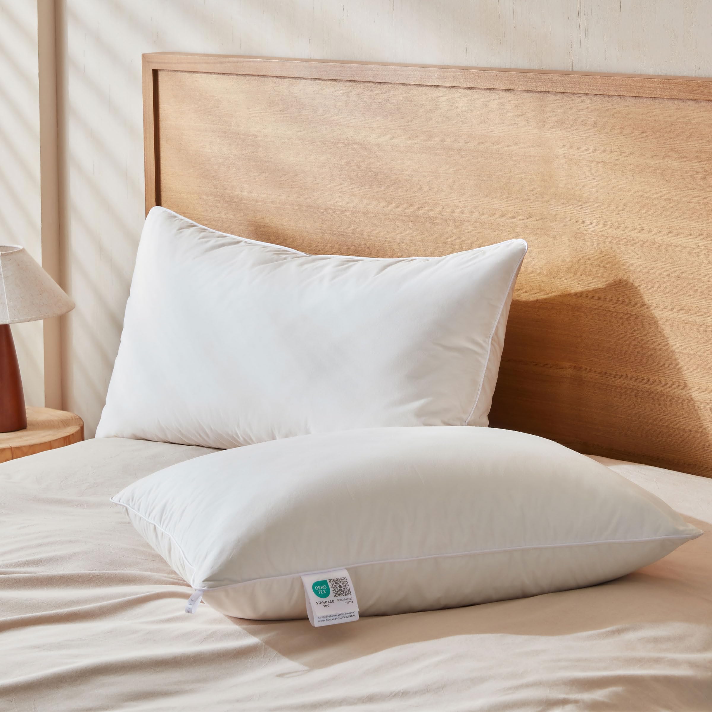 Saisier Goose Feather Down Pillows King Size Set Of 2, 100% Cotton Fabric, 2 Pack (20 X 36)