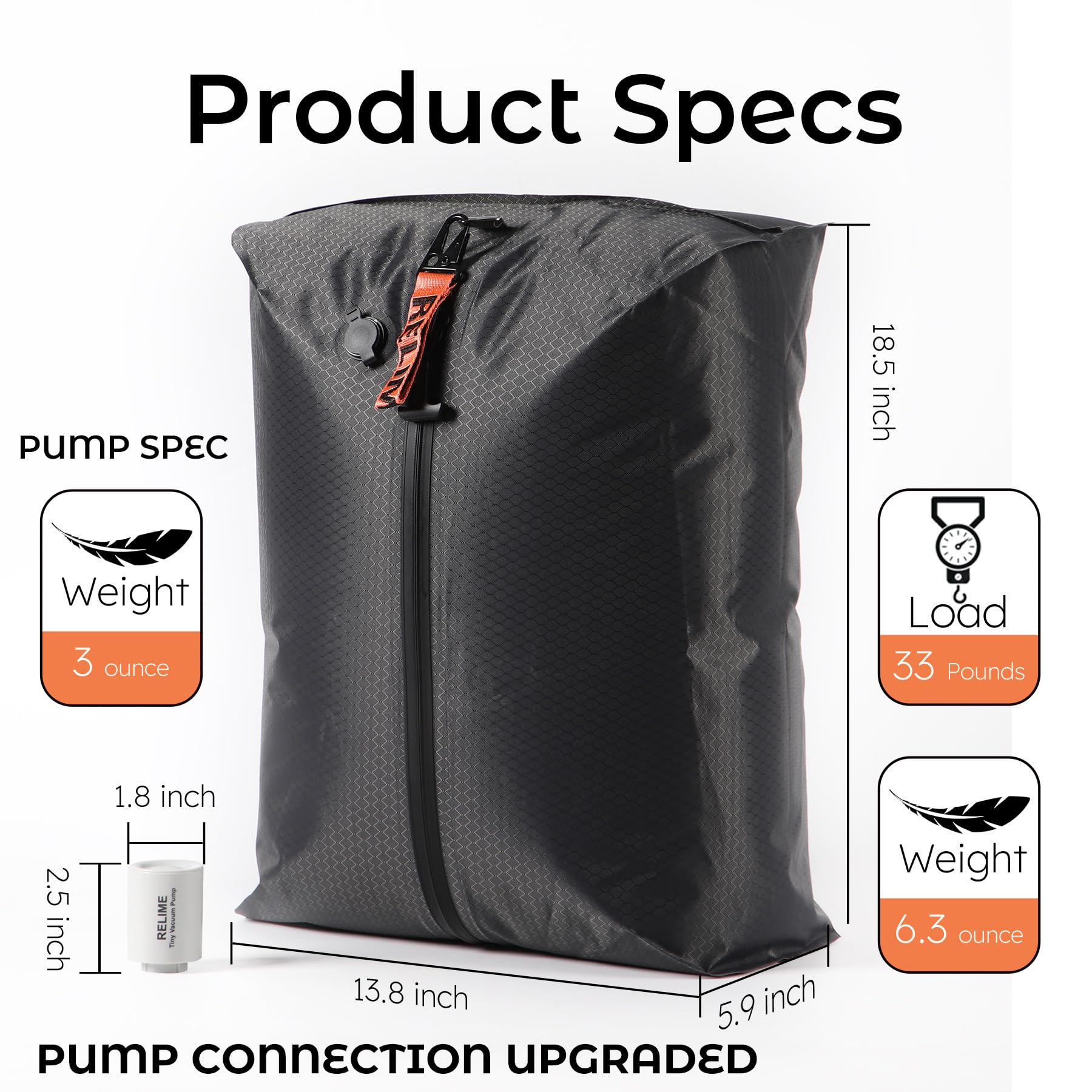 Relime Vacuum Bags for Travel Luggage with Wireless Pump, Reusable Compression for Carry On Suitcases, Gray, Model VBP-10086