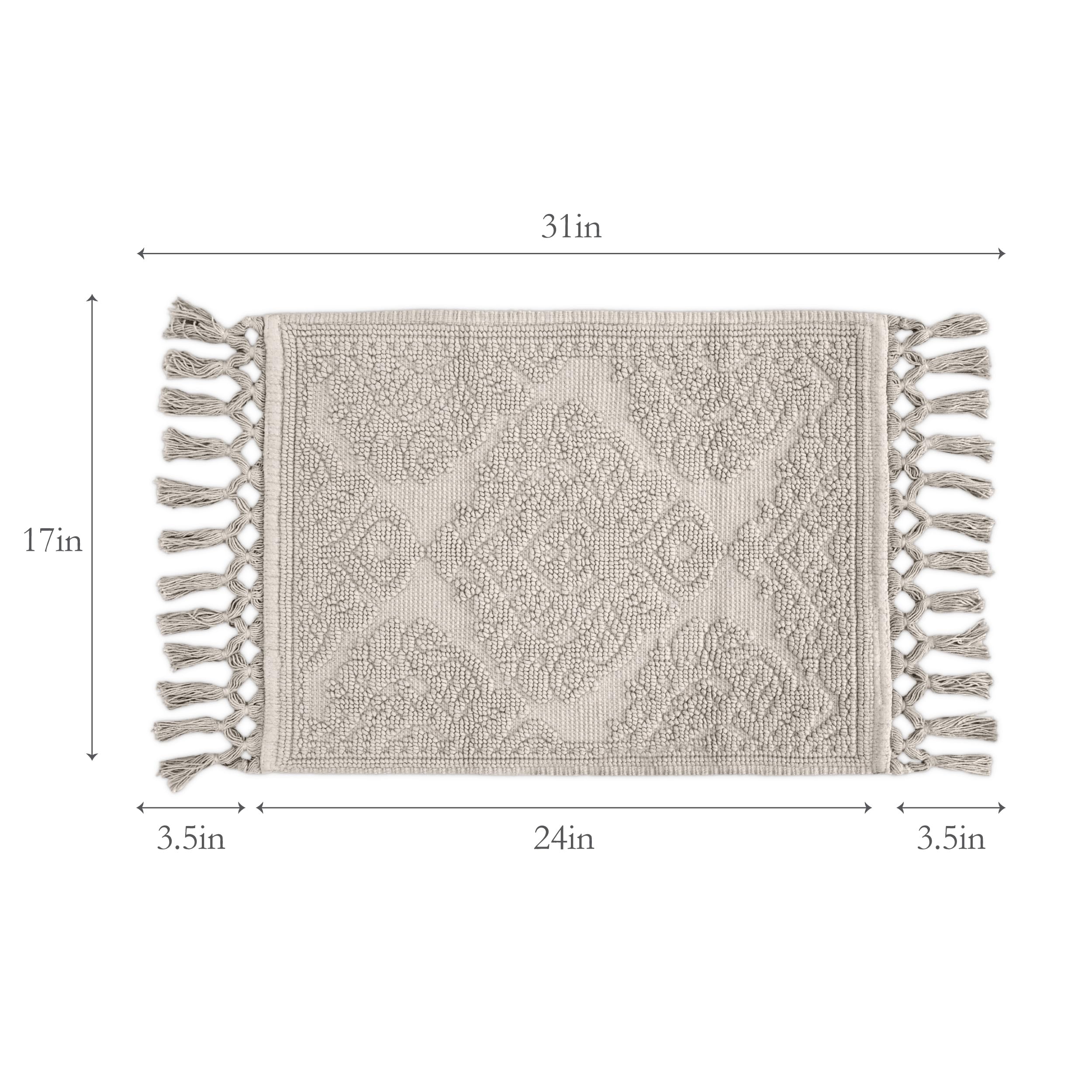 Jean Pierre - Ricardo Bath Mat, Woven Fringe Bathroom Rugs, 100% Cotton, Premium Bathroom Decor - Measures 17'' X 31'' - Light G