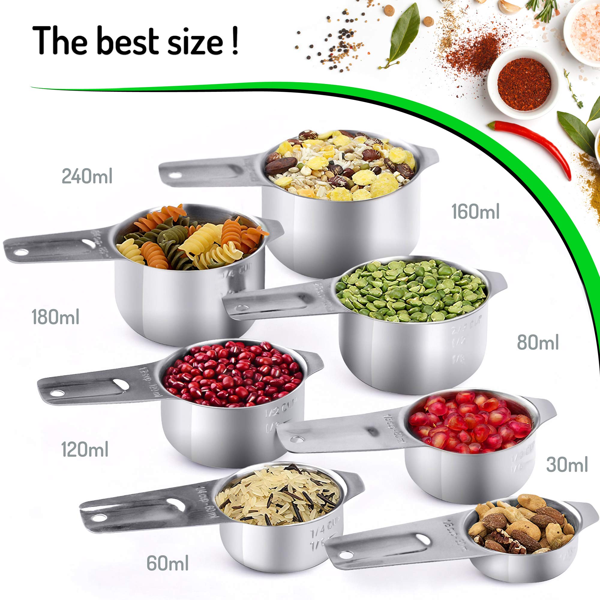 Colibrox Stainless Steel Measuring Cups And Spoons Set Of 17 Pieces - 7 Nesting Cups And 7 Stackable Spoons - Durable Profession