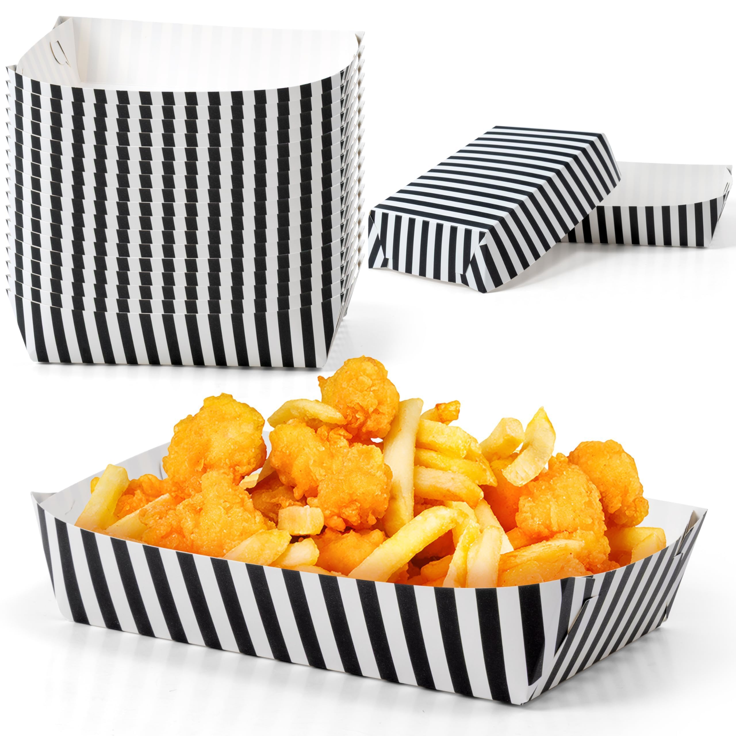 AsodSway Black and White Food Trays - 50P Christmas Striped Unassembled Paper Trays Snack Candy Holder Disposable Paper Plates F