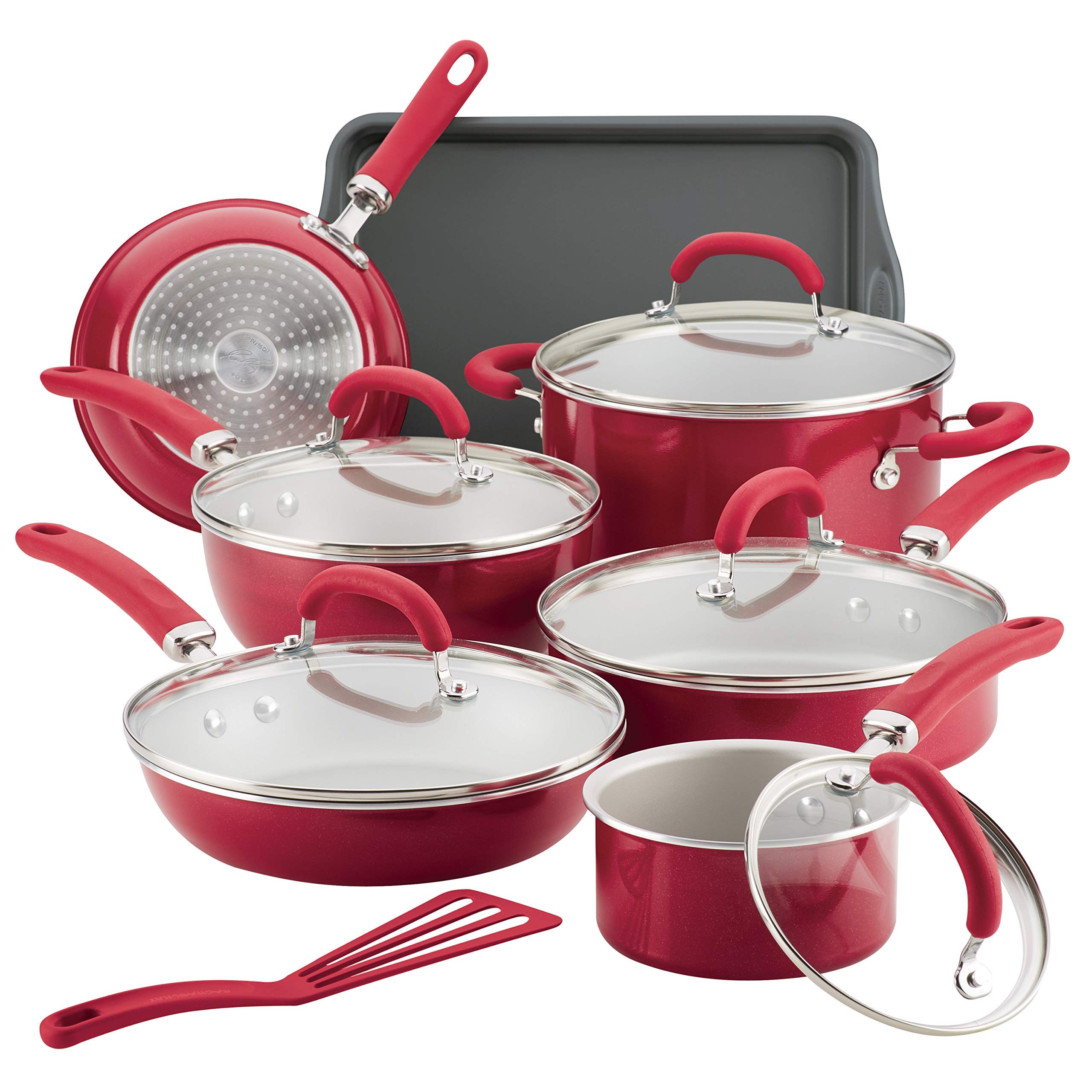 Rachael Ray Create Delicious Nonstick Cookware Pots and Pans Set, 13 Piece, Red Shimmer