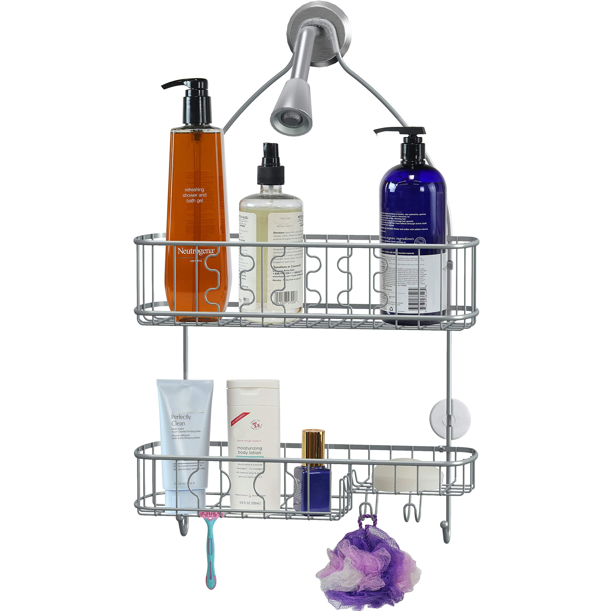 Simple Houseware Bathroom Hanging Shower Head Caddy Organizer,Silver (26 X 16 X 5.5 Inches)