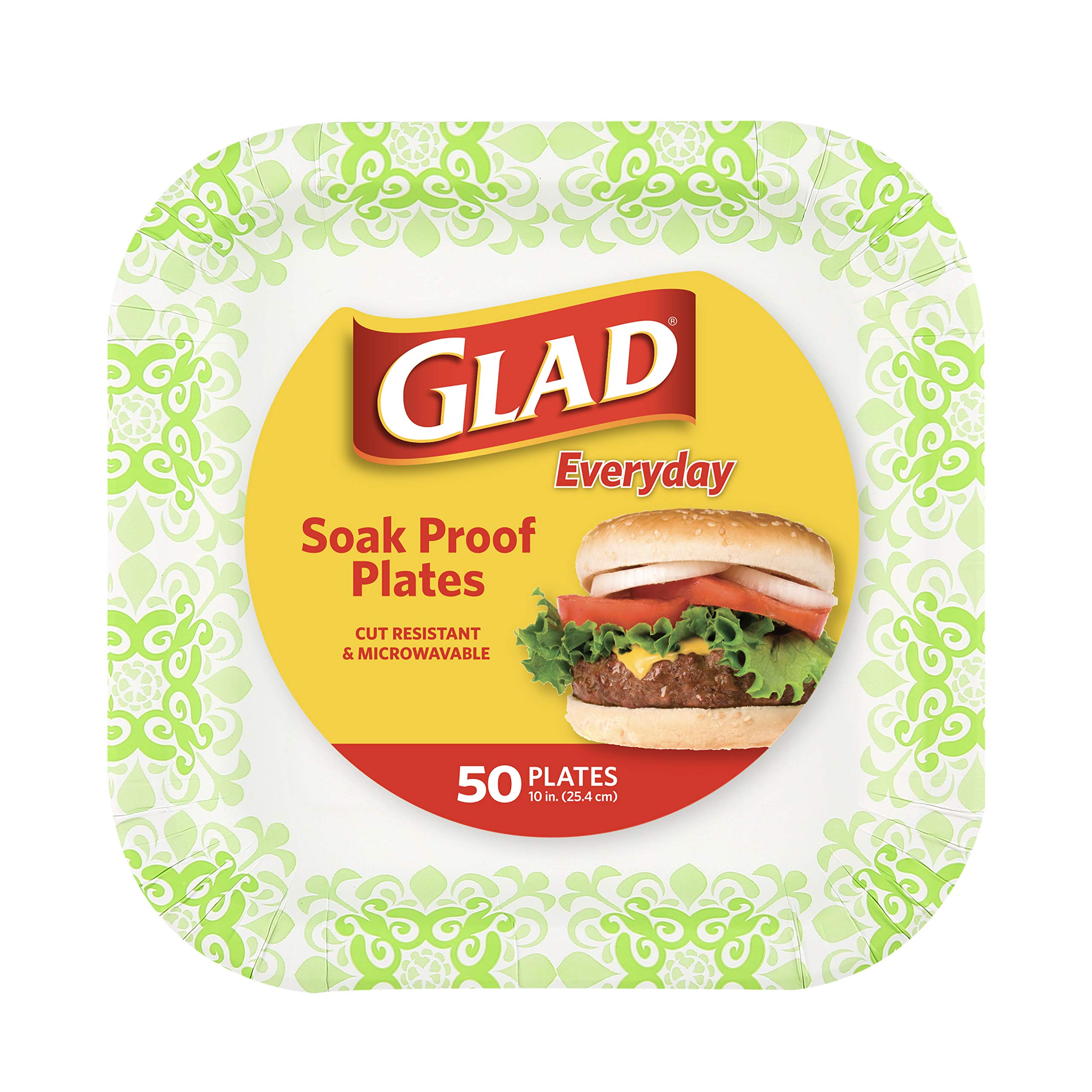 Glad Tabletop Square Disposable Paper Plates For All Occasions | Soak Proof, Cut Proof, Microwaveable Heavy Duty Disposable Plat