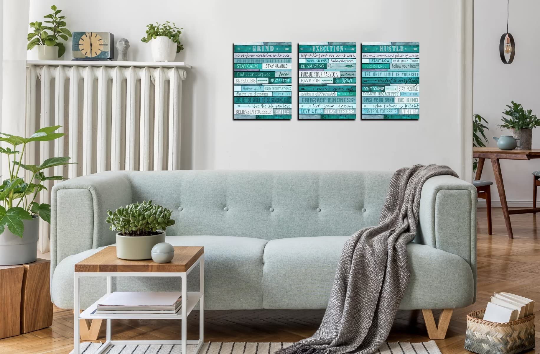 Aburaeart Motivational Quotes Teal Wall-Decor - Canvas Wall Art For Living Room - 3 Piece Wall Decor Ready To Hang Size 12'' X 1