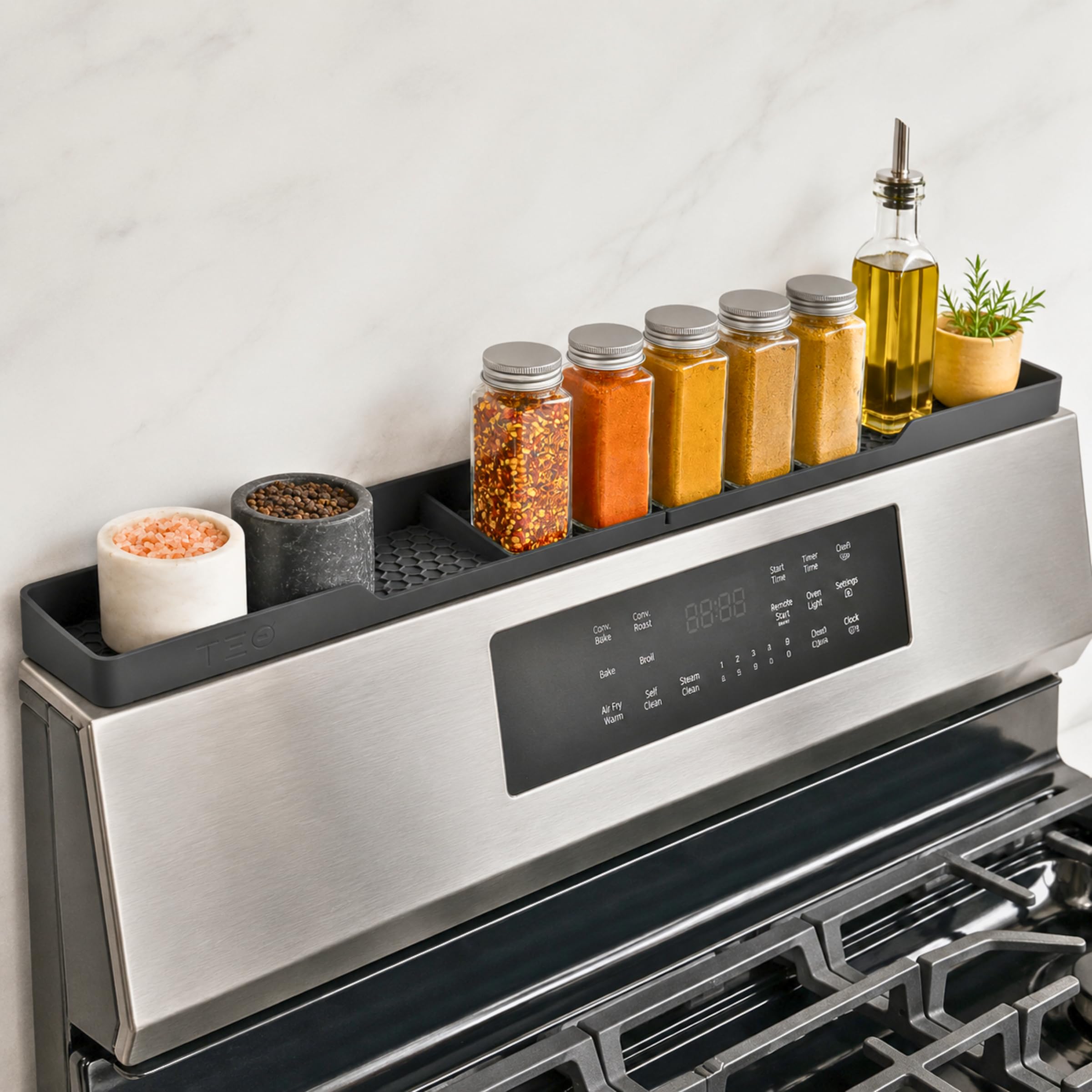 TEO Silicone Magnetic Stove Top Shelf, Over the Stove Spice Rack, Black