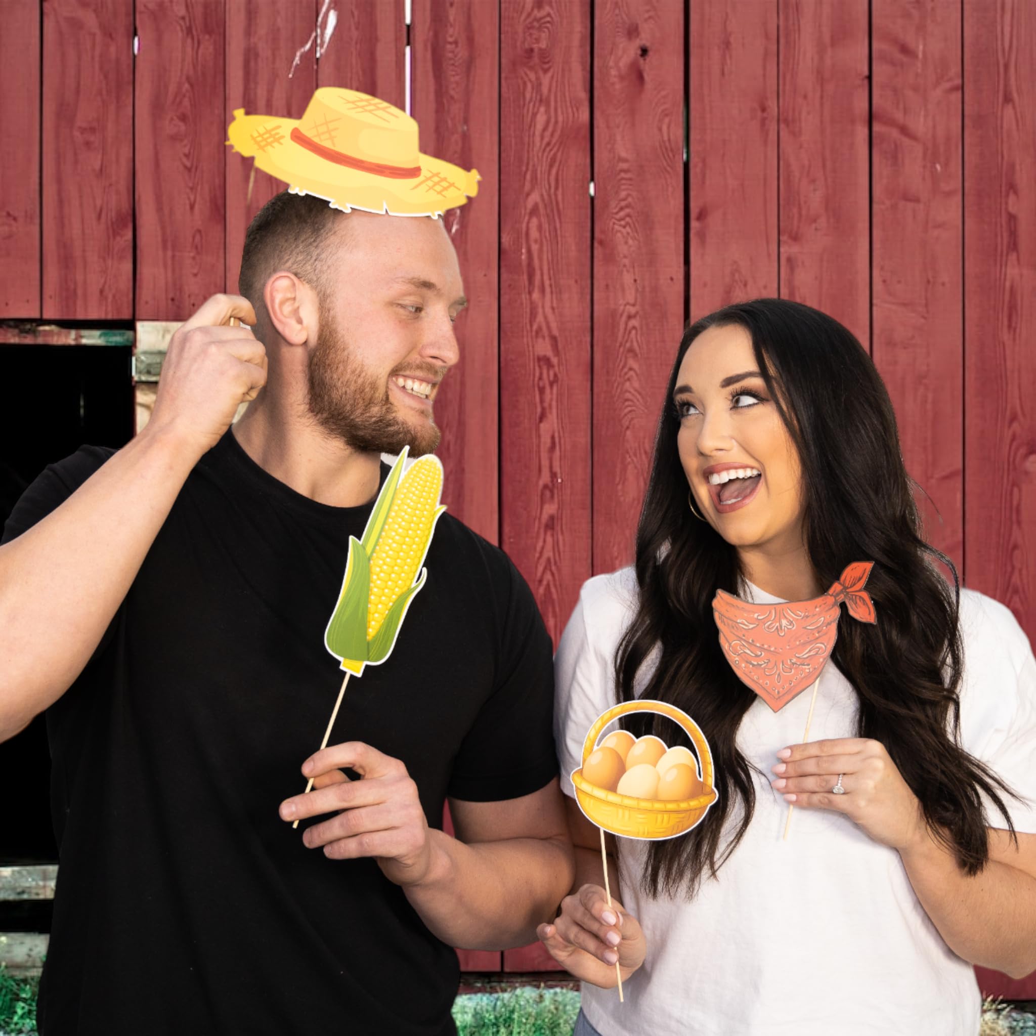 Farm Animal Photo Booth Props - 41-pc Photo Booth Kit with 8 x 10-Inch Sign  60 Adhesive Pads  45 Sticks - Cowboy and Farm Party Decorations