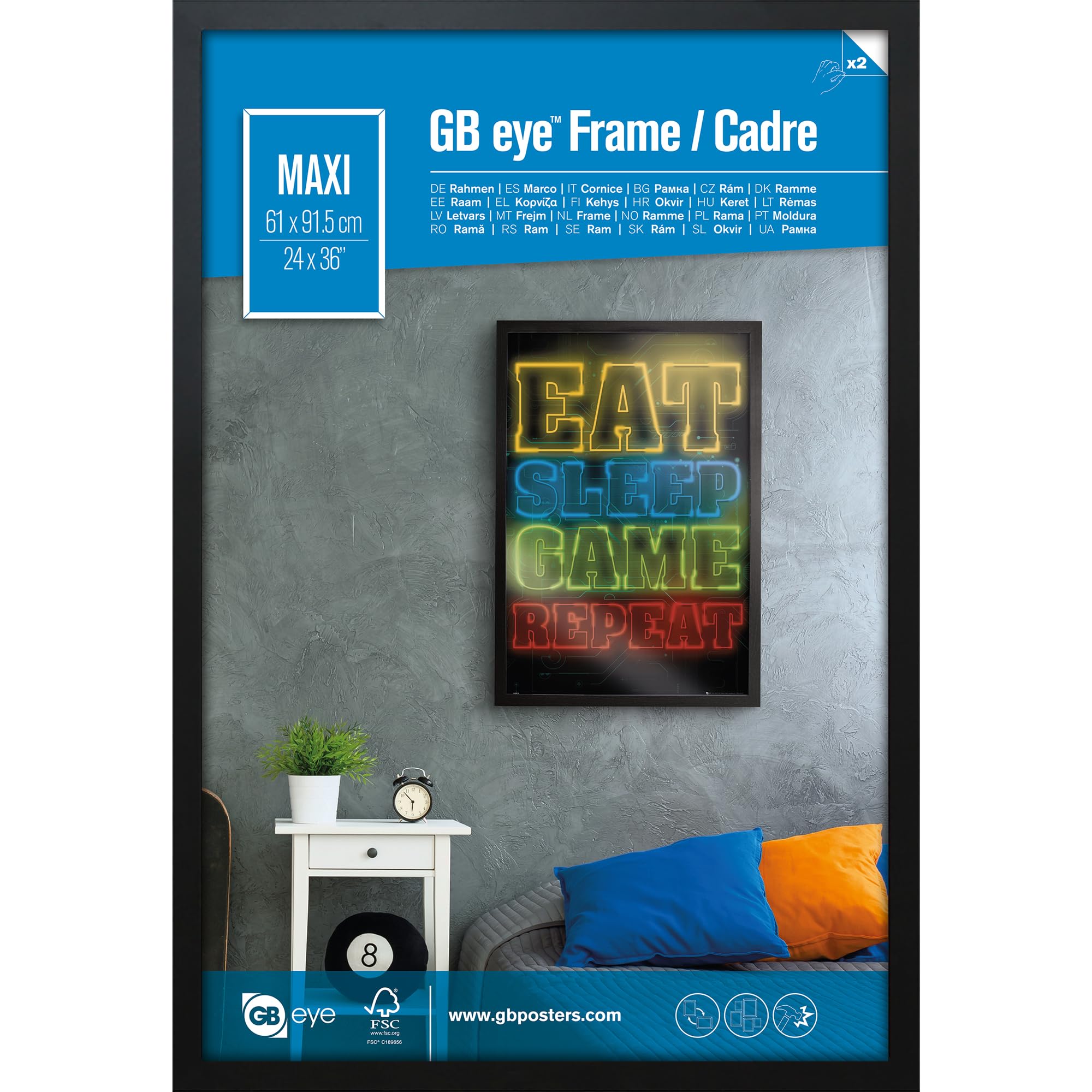 gB eye Black Wooden Maxi Poster Frame 24 x 36 Vertical and Horizontal Wall Mounting Home Room Office Decor