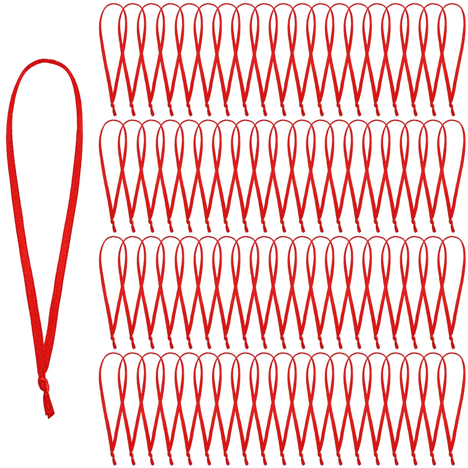 JUNEBRUSHS 300Pcs Christmas Ornament Hangers, Hand Tied String Ties Ornament Loops Thin Red Ribbon for Ornaments Christmas Tree 