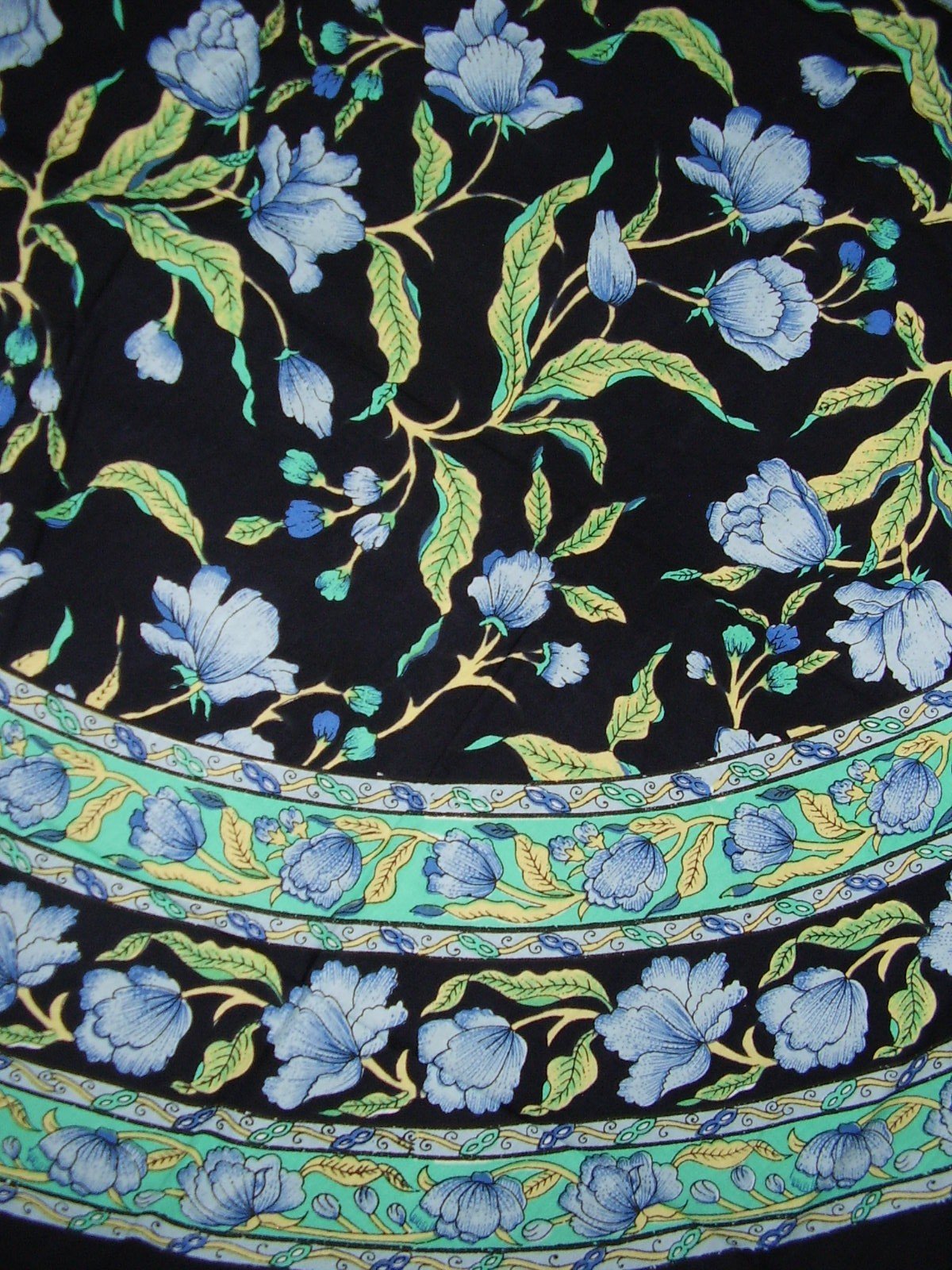 India Arts French Floral Round Cotton Tablecloth 70 Blue on Black