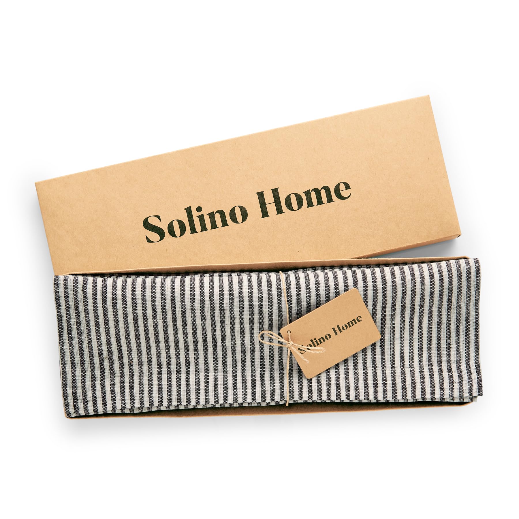 Solino Home Stripe Linen Placemats 19'' L X 14'' W Inch - 100% Pure Linen Black And White Cloth Placemats Set Of 4 - Narrow Stri
