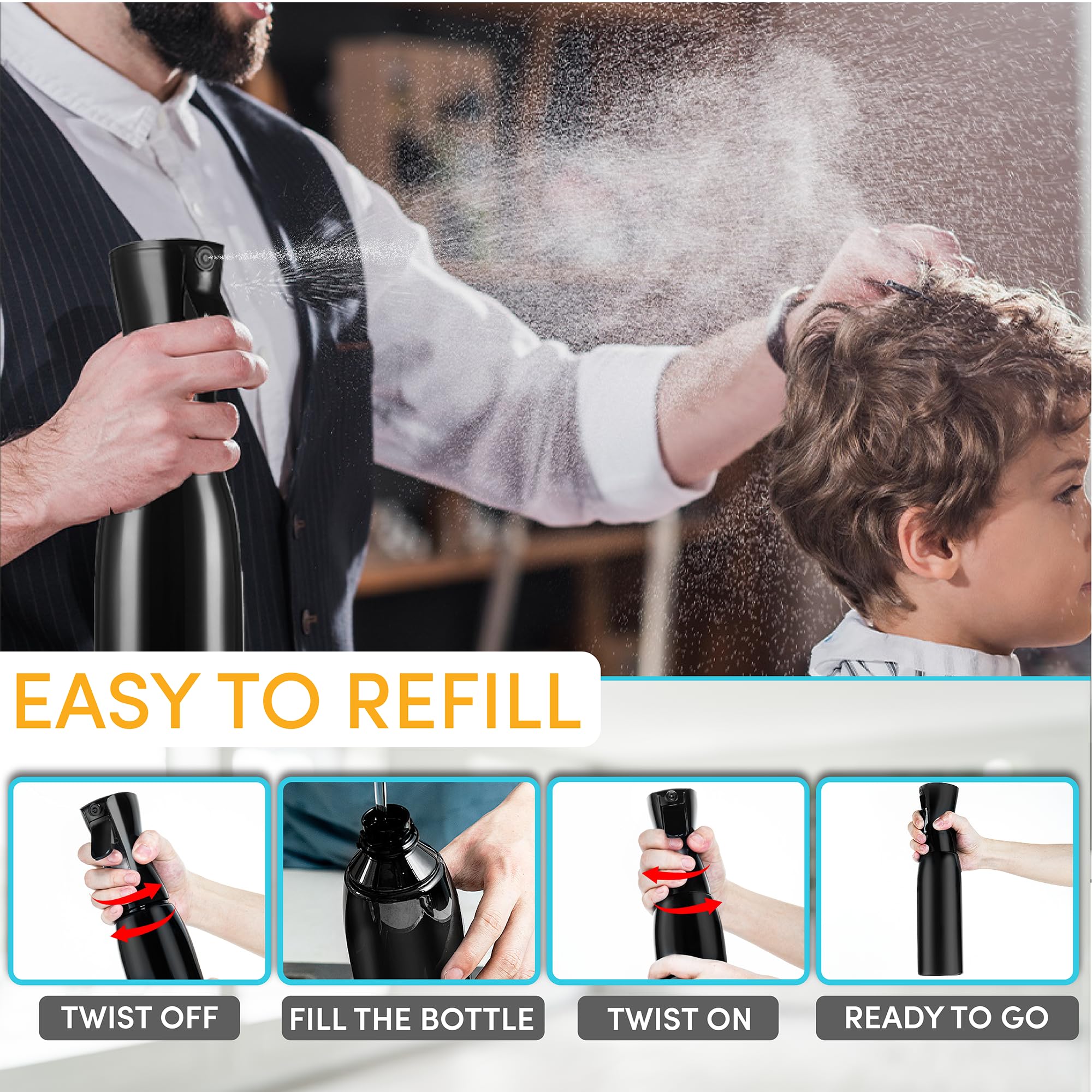 Hula Home Continuous Spray Bottle (16.9Oz/500Ml) Empty Ultra Fine Plastic Water Mist Sprayer - For Hairstyling, Cleaning, Salons