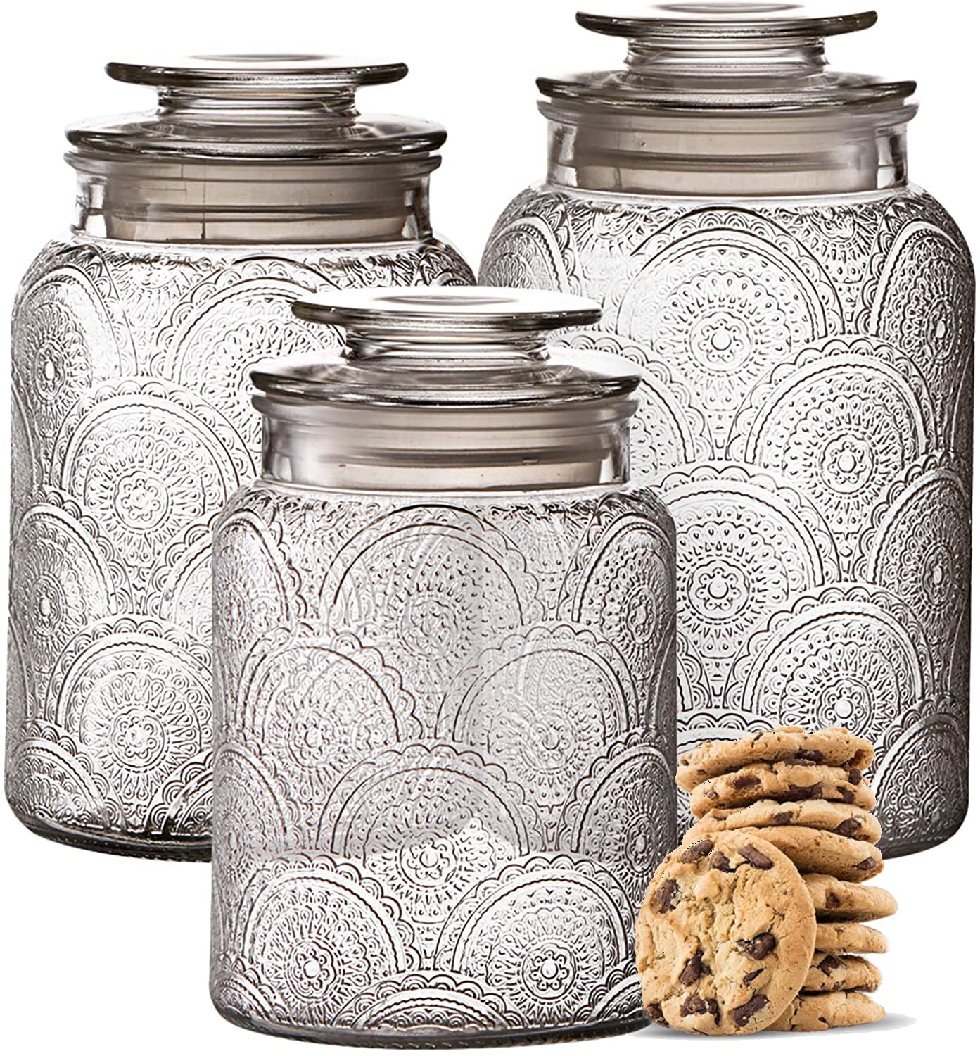 Leraze Food Storage Containers with Airtight Lids - Retro Design - Pantry Organization, Glass Canisters Storage for Cookies, Te