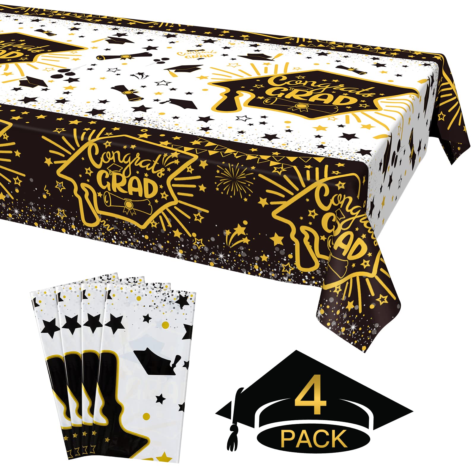 4 Pack Graduation Party Supplies 2025 Plastic Graduation Tablecloth, 54x108 Waterproof Rectangle Table Cover Congrats Grad Party