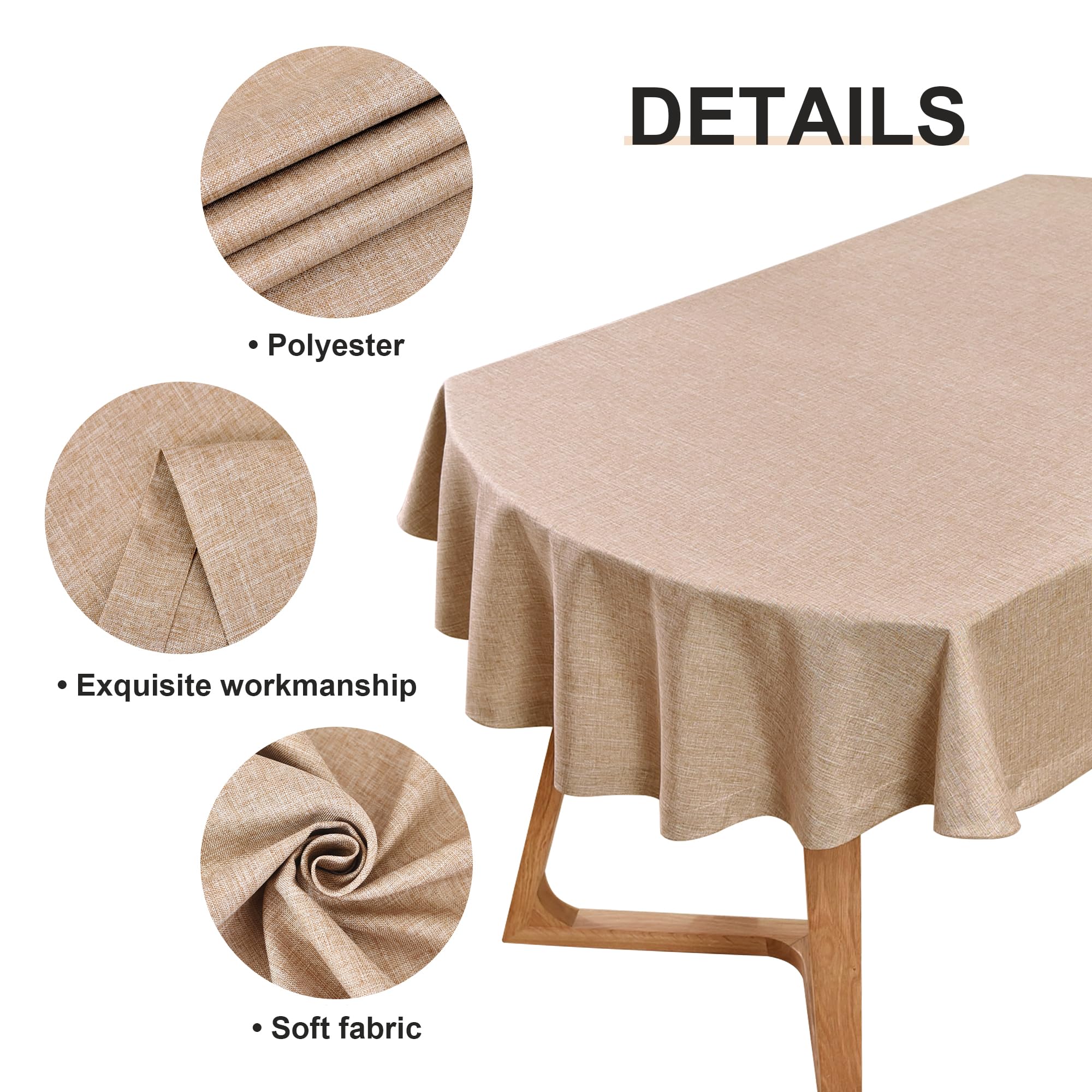 Wolkemer Faux Linen Large Oval Tablecloth Heavy Duty Wrinkle Resistant Fabric Table Cloths 60 x 120 Inch Flaxen Farmhouse Rustic