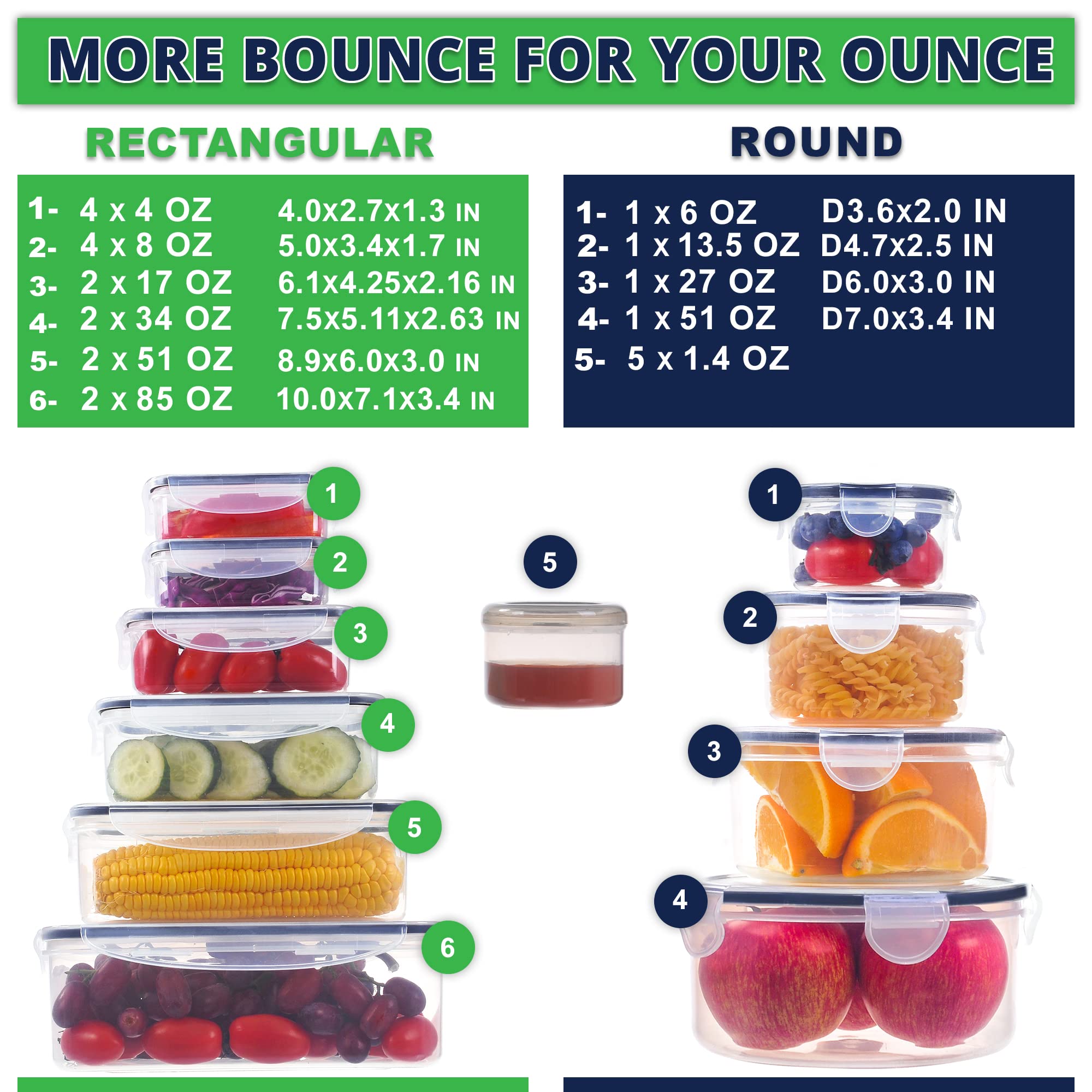 50 Pcs Large Food Storage Containers with Lids Airtight-85 OZ to Sauces Box-Total 526OZ Stackable Kitchen Bowls Set Meal Prep Container-BPA Free Leak proof Plastic Lunch Boxes- Freezer Microwave safe