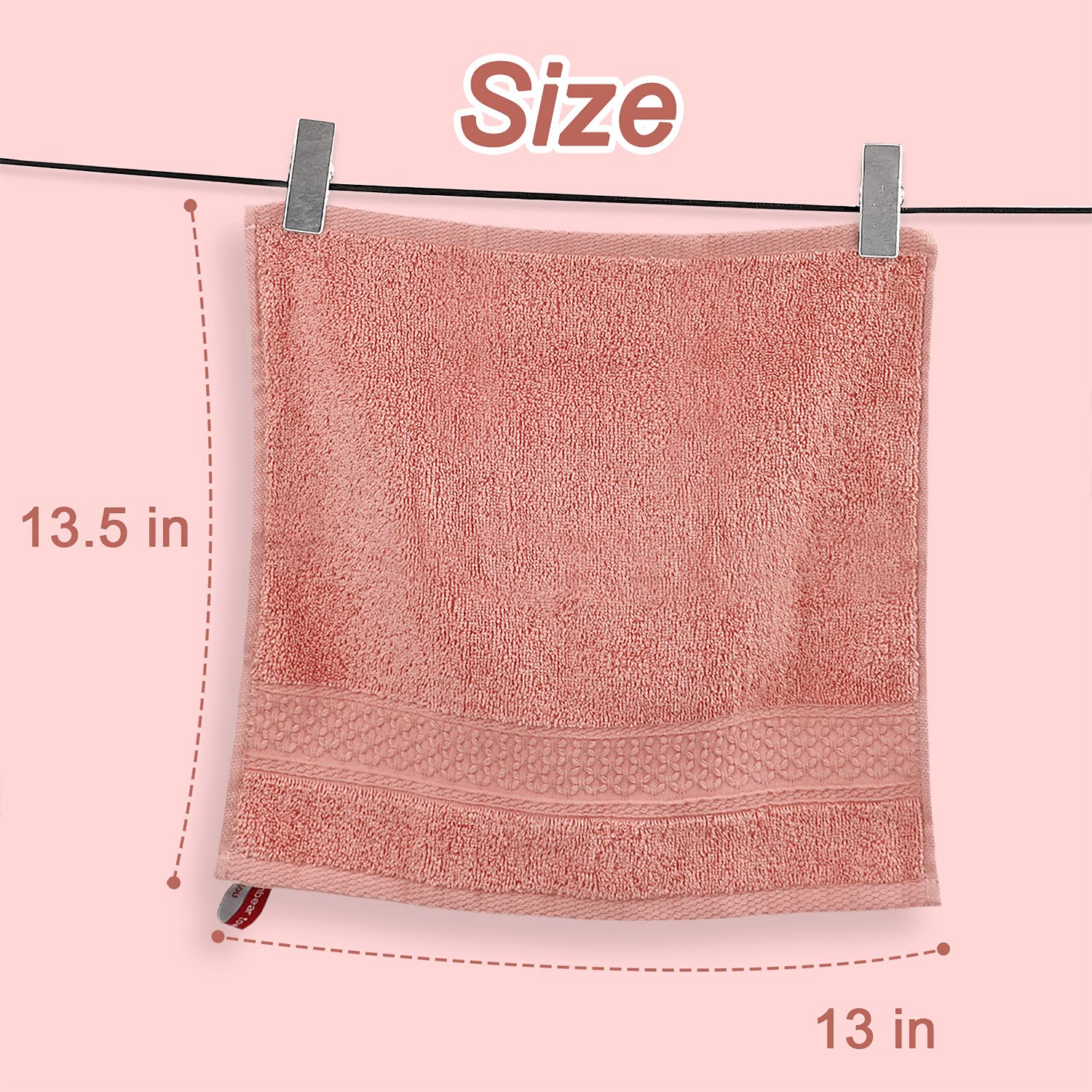 Cleanbear Ultra Soft Washcloths 6 Pack Cotton Face Cloths Wash Cloths Set - Large Bathroom Washcloth 13 X 13 Inches (Coral)