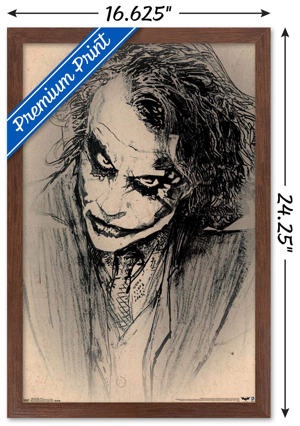 Trends International Dc Comics Movie-The Dark Knight-The Joker-Sketch Wall Poster, 14.725'' X 22.375'', Mahogany Framed Version