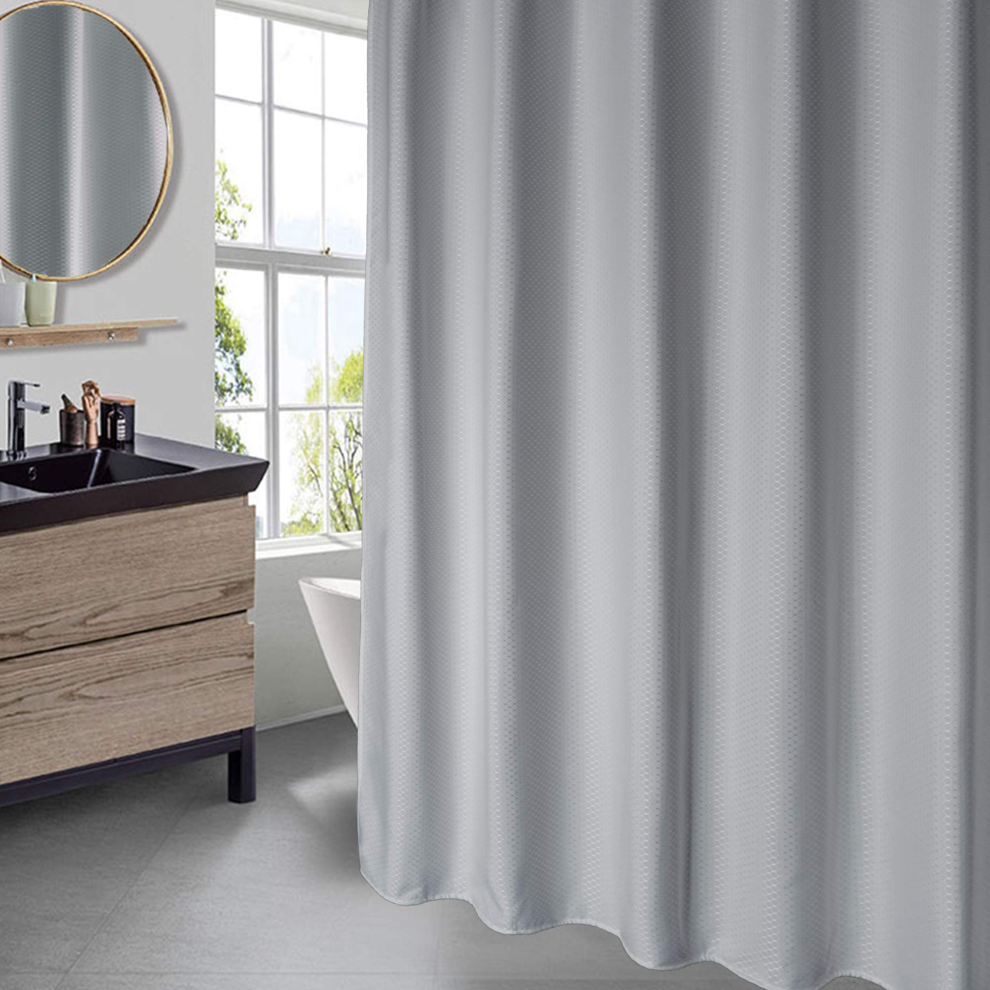 Aoohome Waffle Weave Fabric Shower Curtain For Bathroom, 72''X78'' Extra Long Bath Curtain With Weighted Hem, Heavy Duty, Water