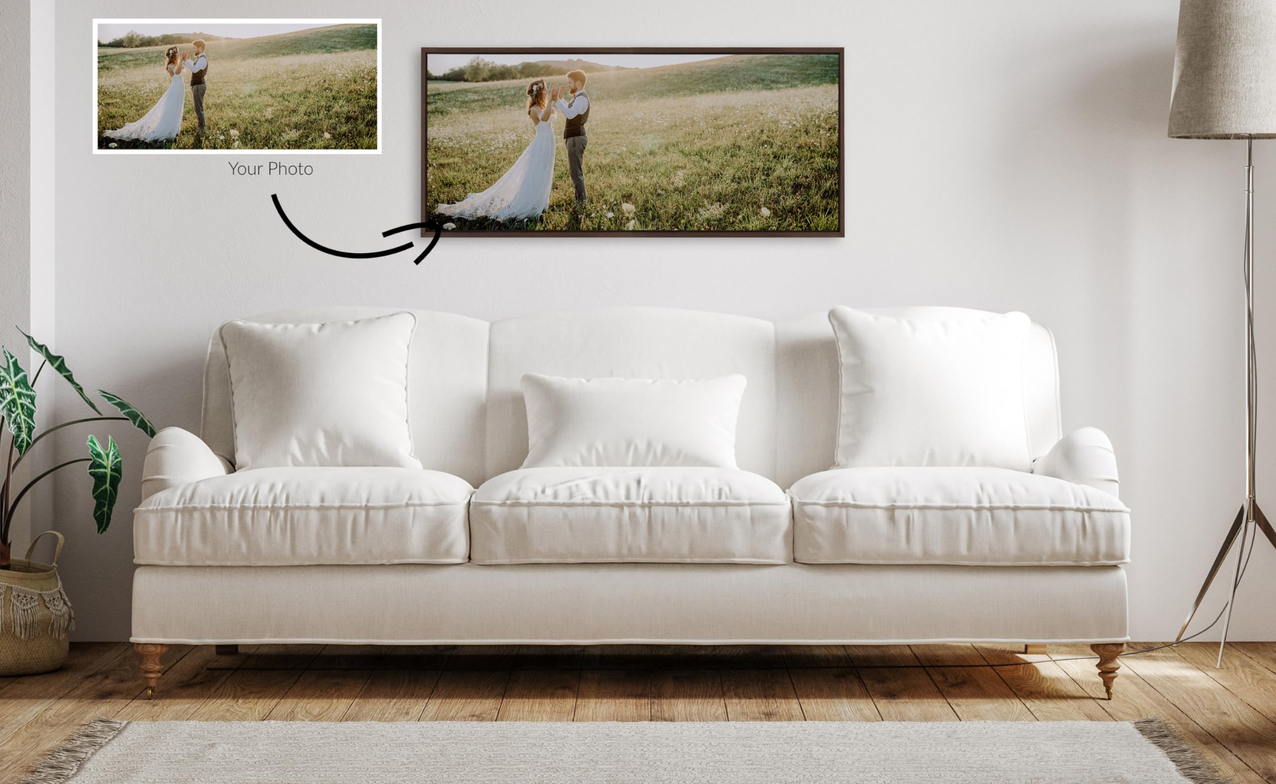 Kate And Laurel Sylvie Custom Printed Framed Canvas Wall Art, 40X18 Brown, Personal Canvas Print With Your Photos For Bedroom Or