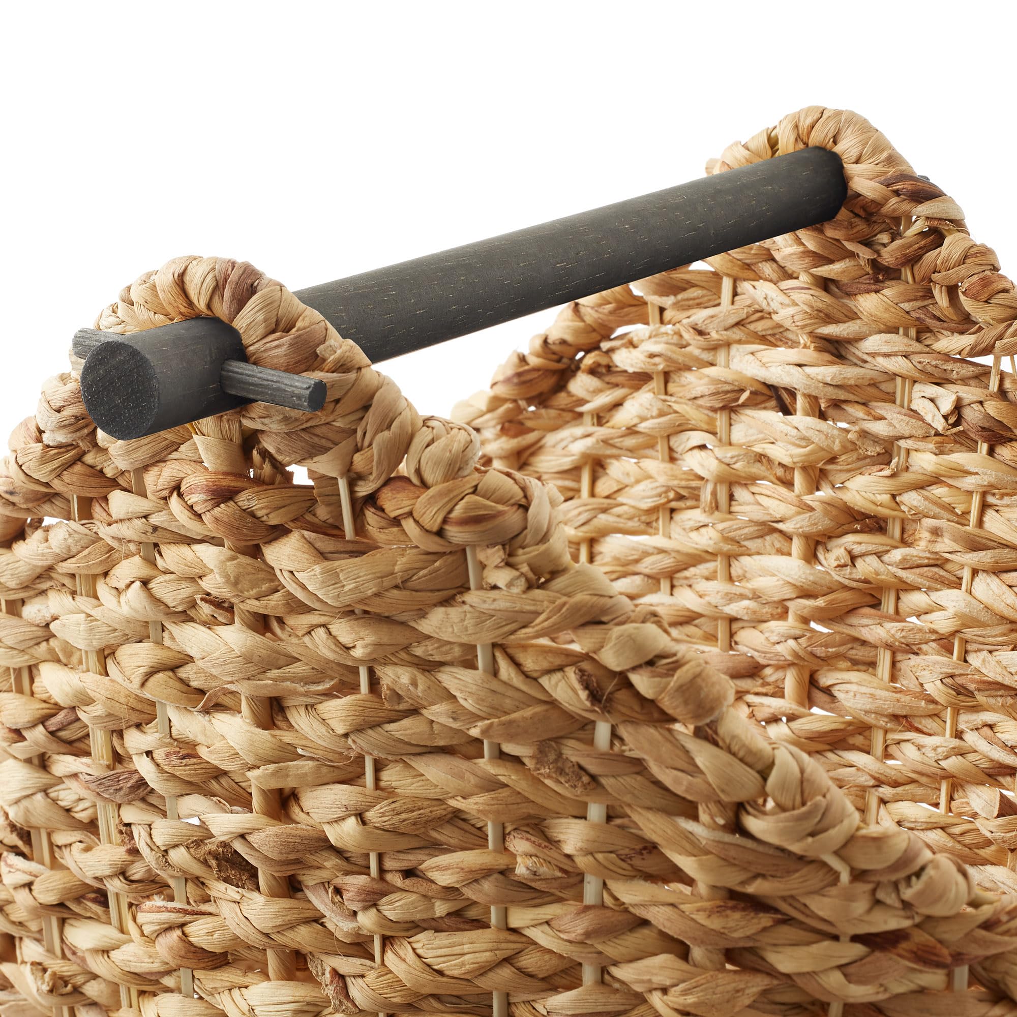 Casafield Toilet Paper Storage Basket with Wood Roll Holder Bar - Espresso, Braided Water Hyacinth Wicker Bathroom Tissue Storag
