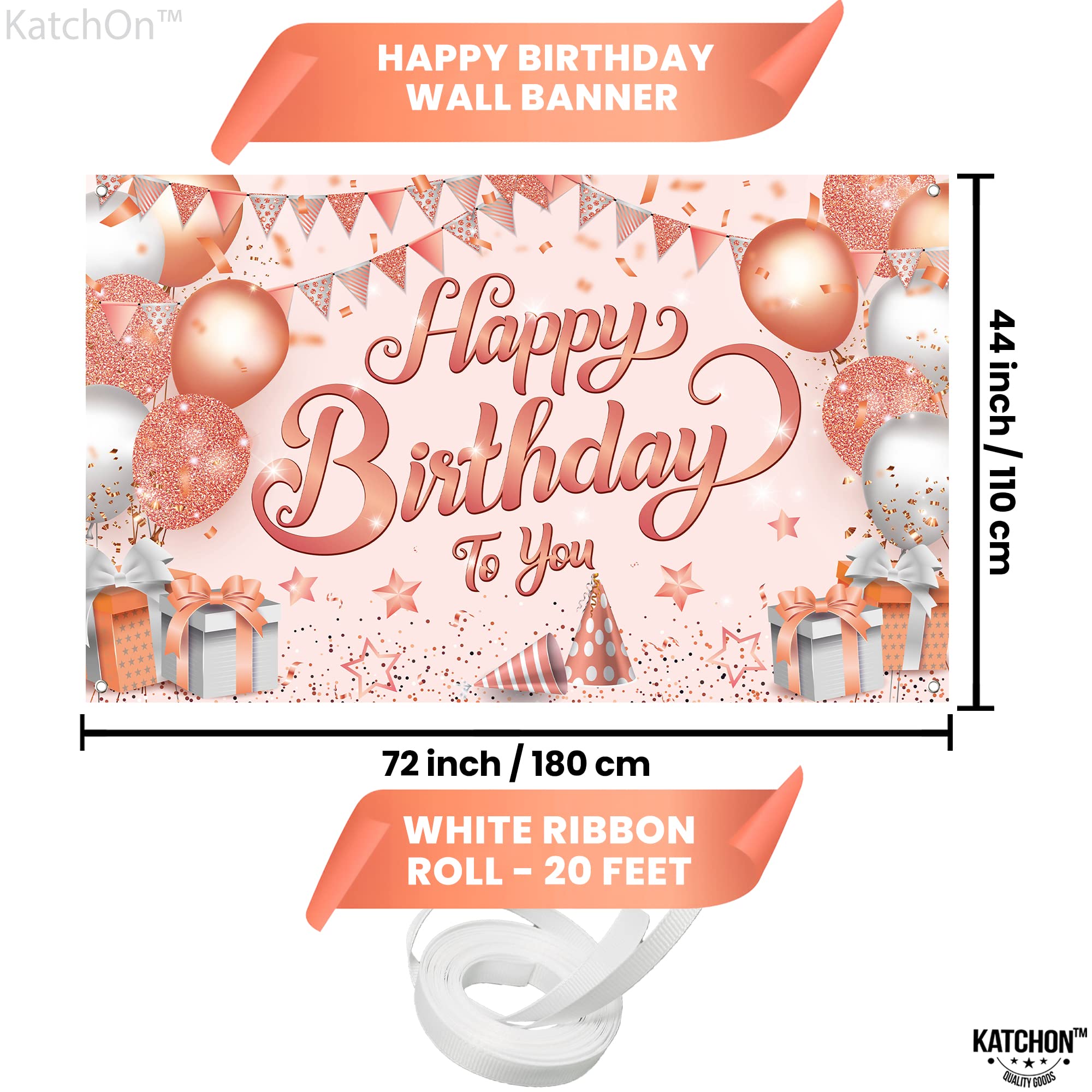Katchon, Xtralarge Rosegold Happy Birthday Banner - 72X44 Inch | Rosegold Happy Birthday Backdrop | Happy Birthday Backdrop For