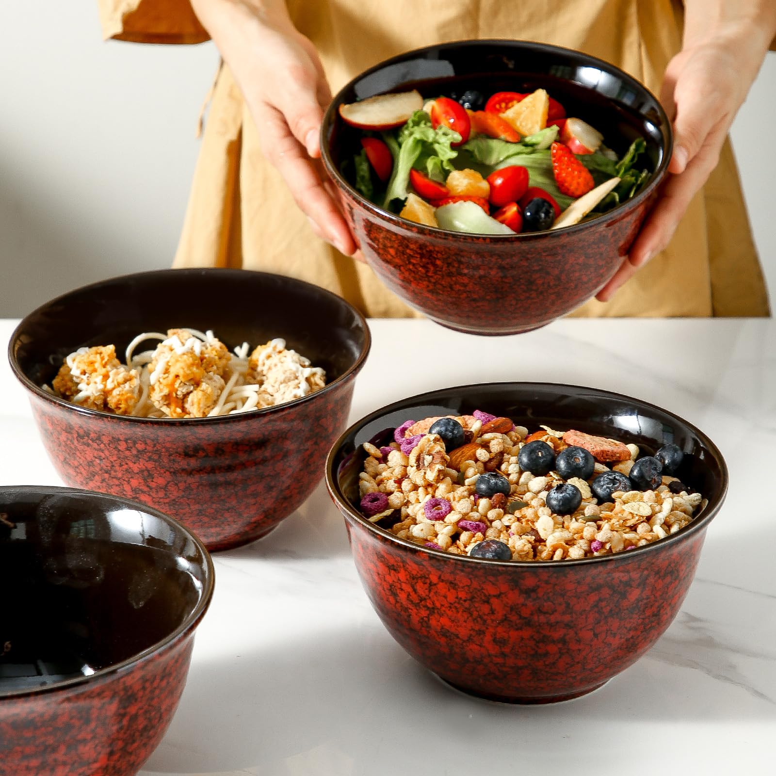 Hasense Ceramic Soup Bowls, 40 Oz Serving Bowls Set of 4, Cereal Bowls, Salad Bowls for Pasta Soup Popcorn, Dishwasher & Microwa