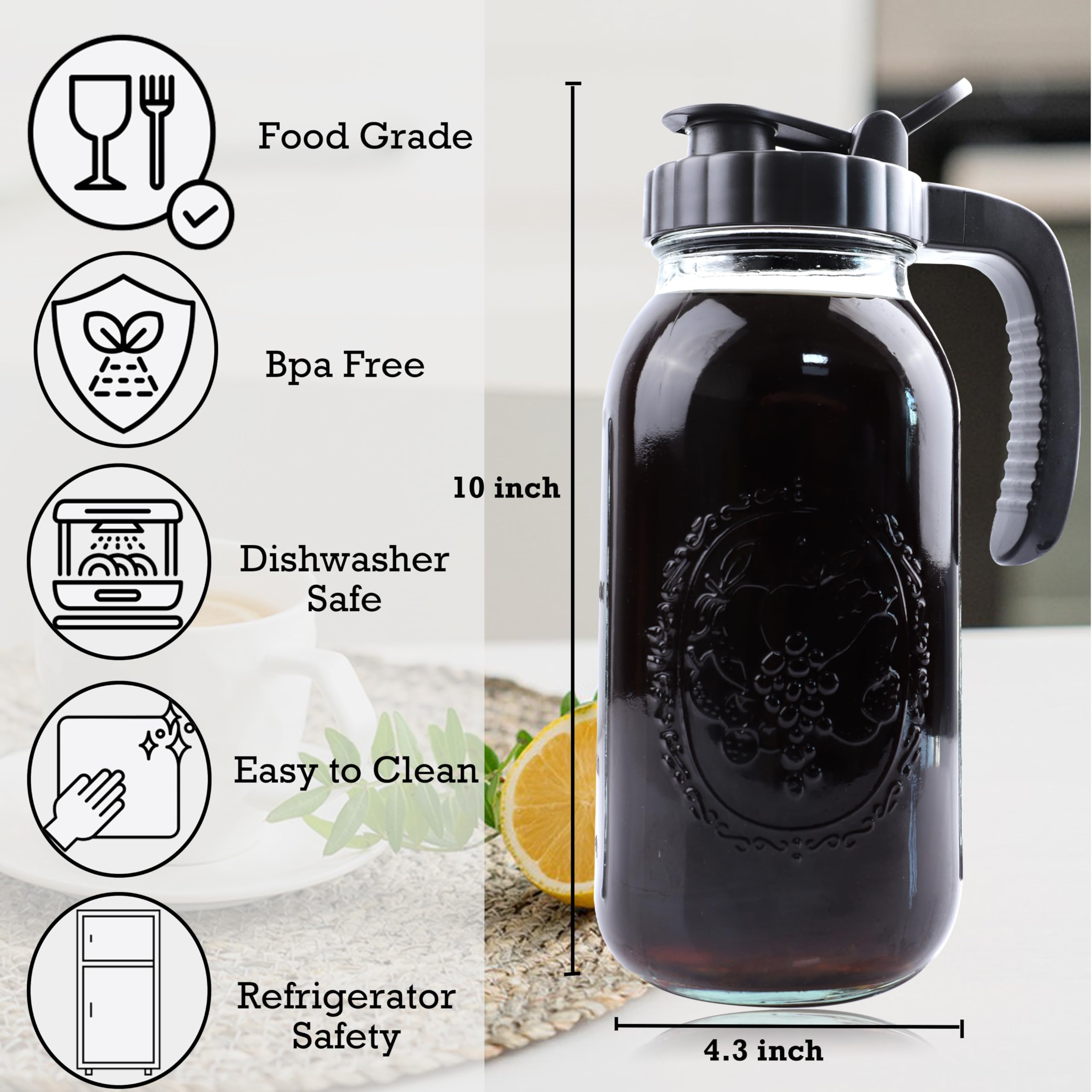 Cold Brew Coffee Maker Pitcher 2 Quart Glass Mason Jar With Spout Lid Filter Half Gallon Wide Mouth Iced Tea Brewing Jug Heavy D