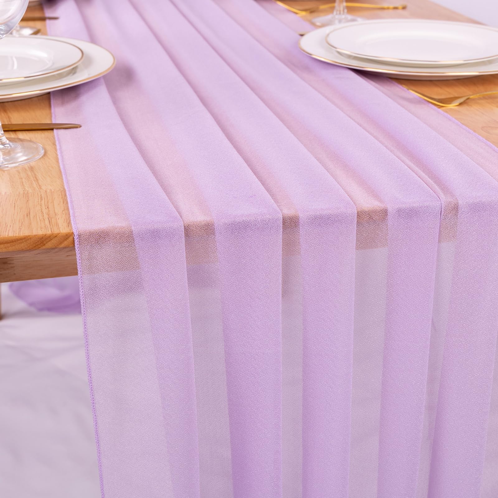 Ruiyok Lavender Chiffon Table Runner 30 X 120 Inches Romantic Sheer Fabric For Wedding Decorations, 10Ft Baby Shower And Birthda
