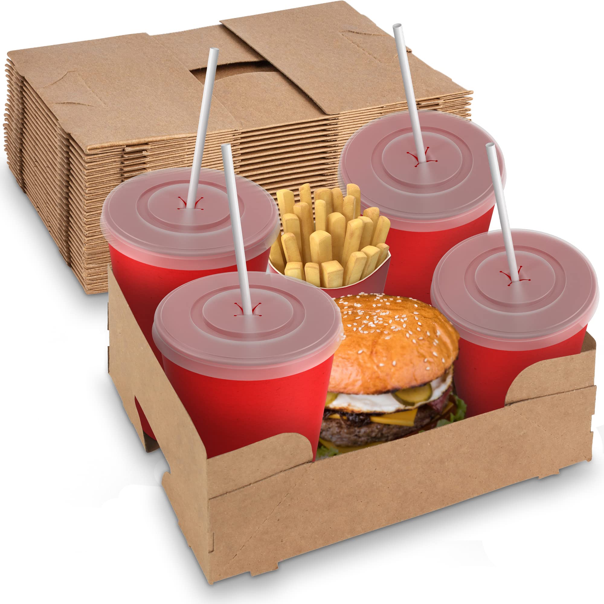 Mt Products Food And Drink Tray 4 Corner Pop-Up J-Type Paperboard Perfect For Holding Food And Liquids In One Place At Stadium O