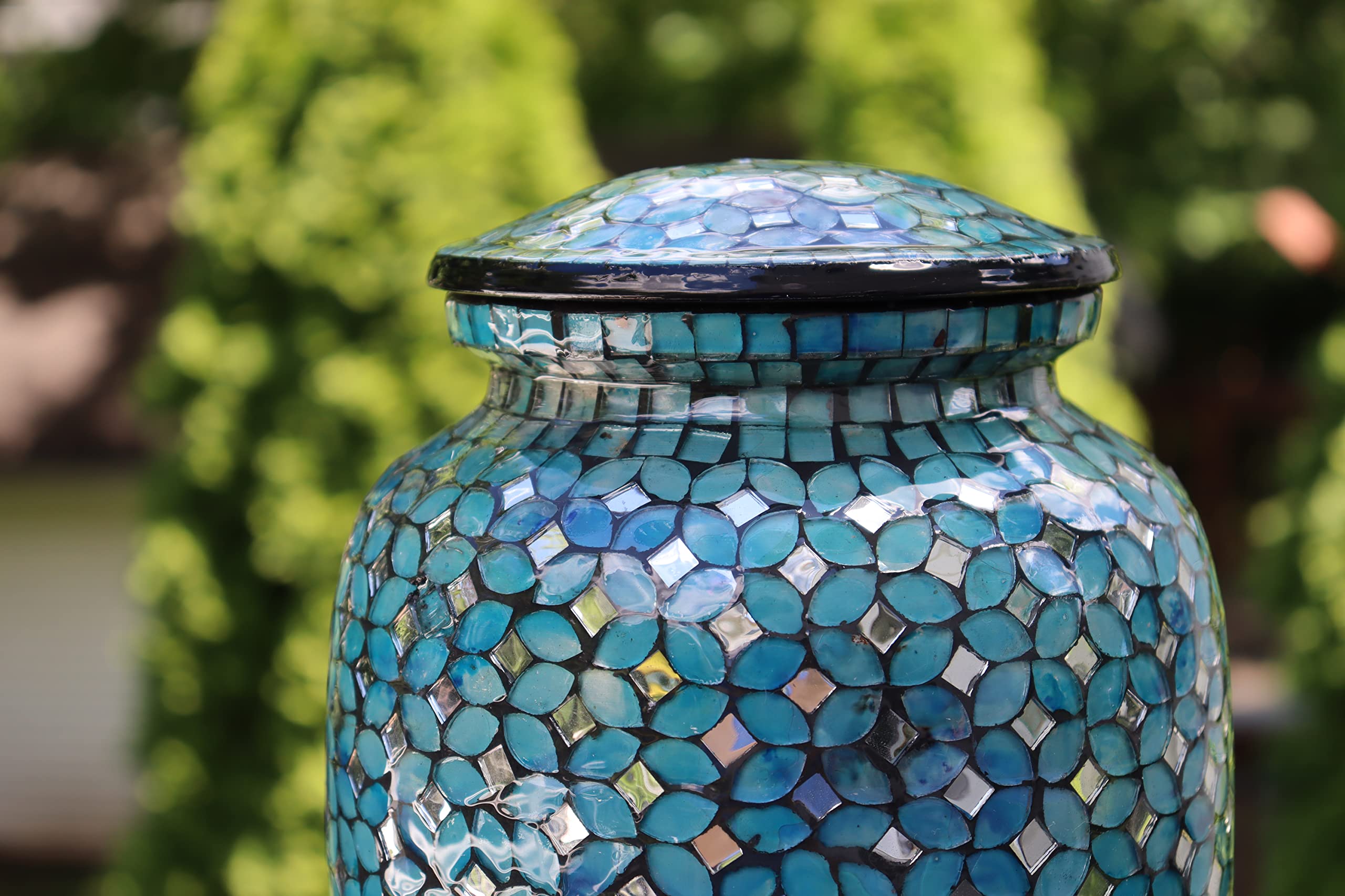 Extra Large Urn Glass Mosaic - up to 350 pounds - Hand Made Funeral Urn for Human Ashes - Hand Applied Individual Glass Tiles Cr