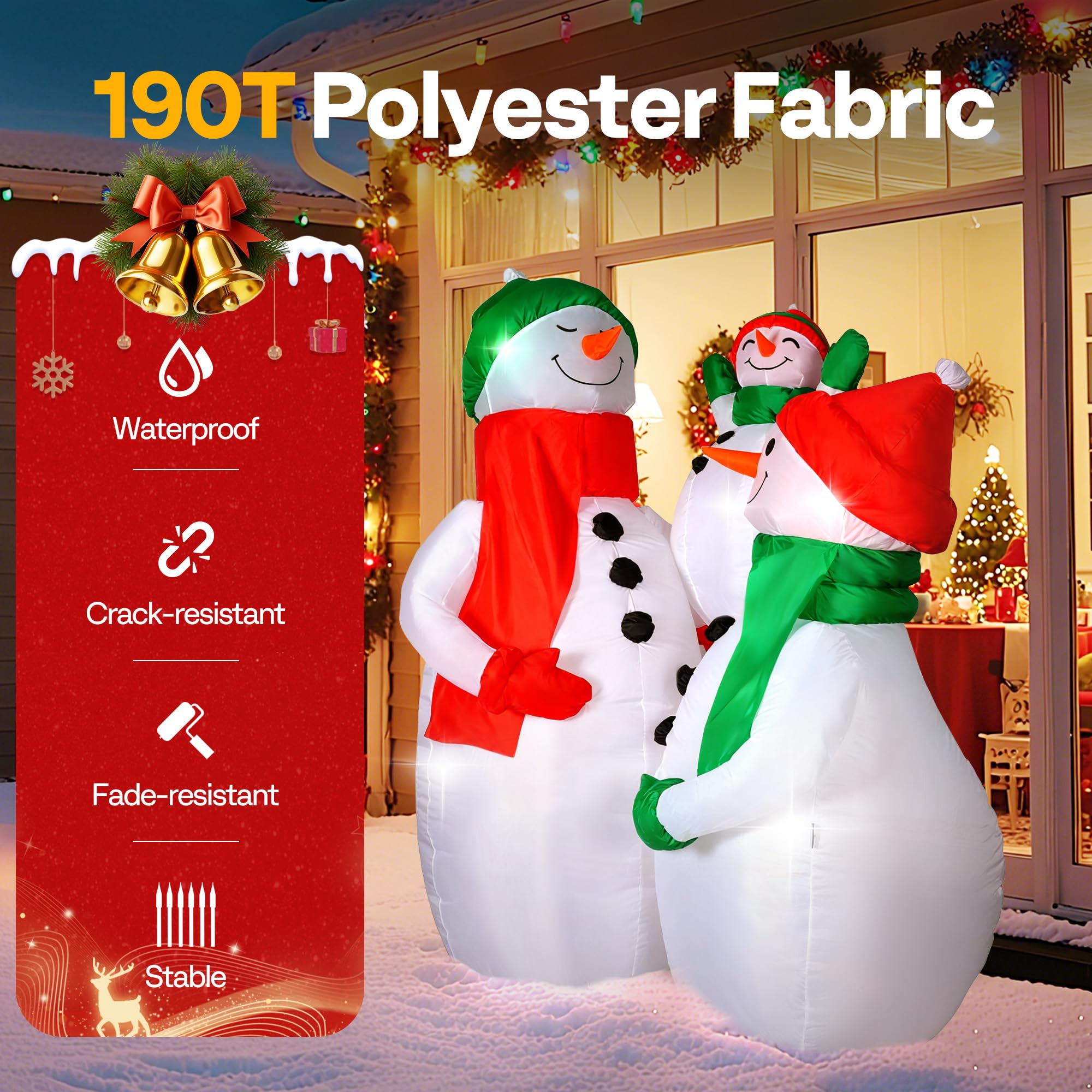 VIVOHOME 6FT Christmas Inflatable Outdoor Decoration, Snowman Family Hug, Navidad Blow Up Yard Decor with Built-in LED Light for