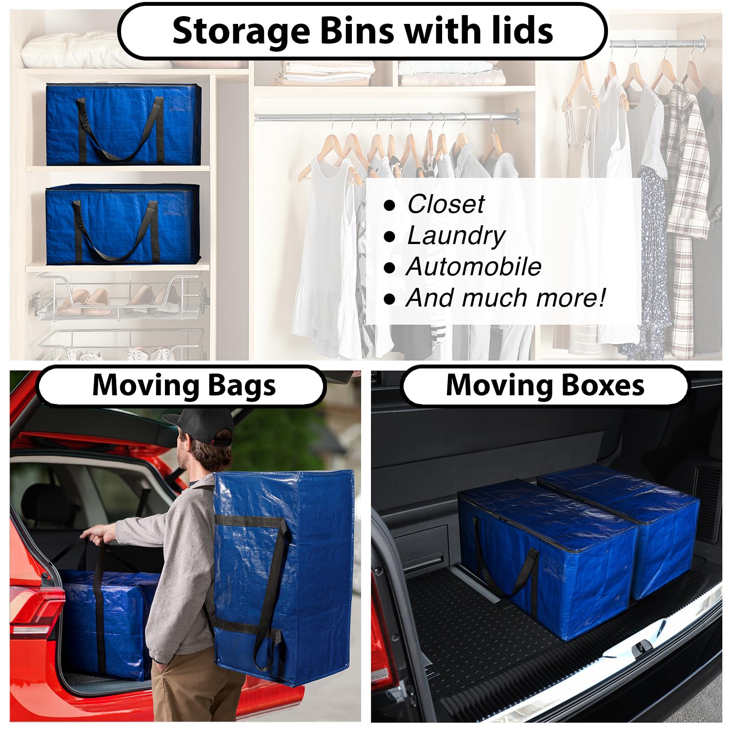 Clearspace Heavy Duty Moving Boxes Or Storage Bags - Storage Bins With Lids, Large Moving Bags With Backpack Straps & Handles -