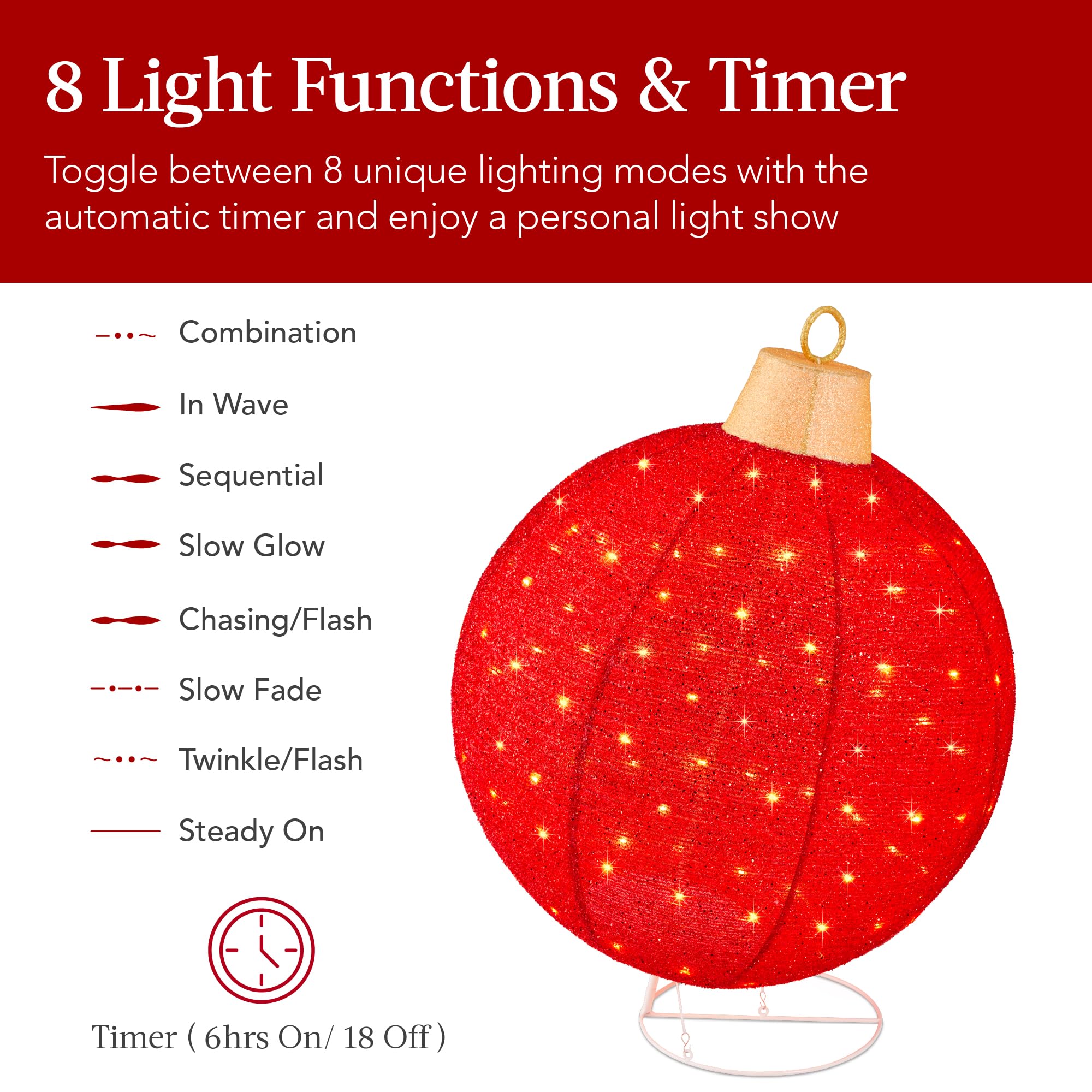 Best Choice Products 2pc Lighted Pop-Up Outdoor Christmas Ornament Set, Holiday Ball Decoration w/ 220 LED Lights, 8 Light Funct