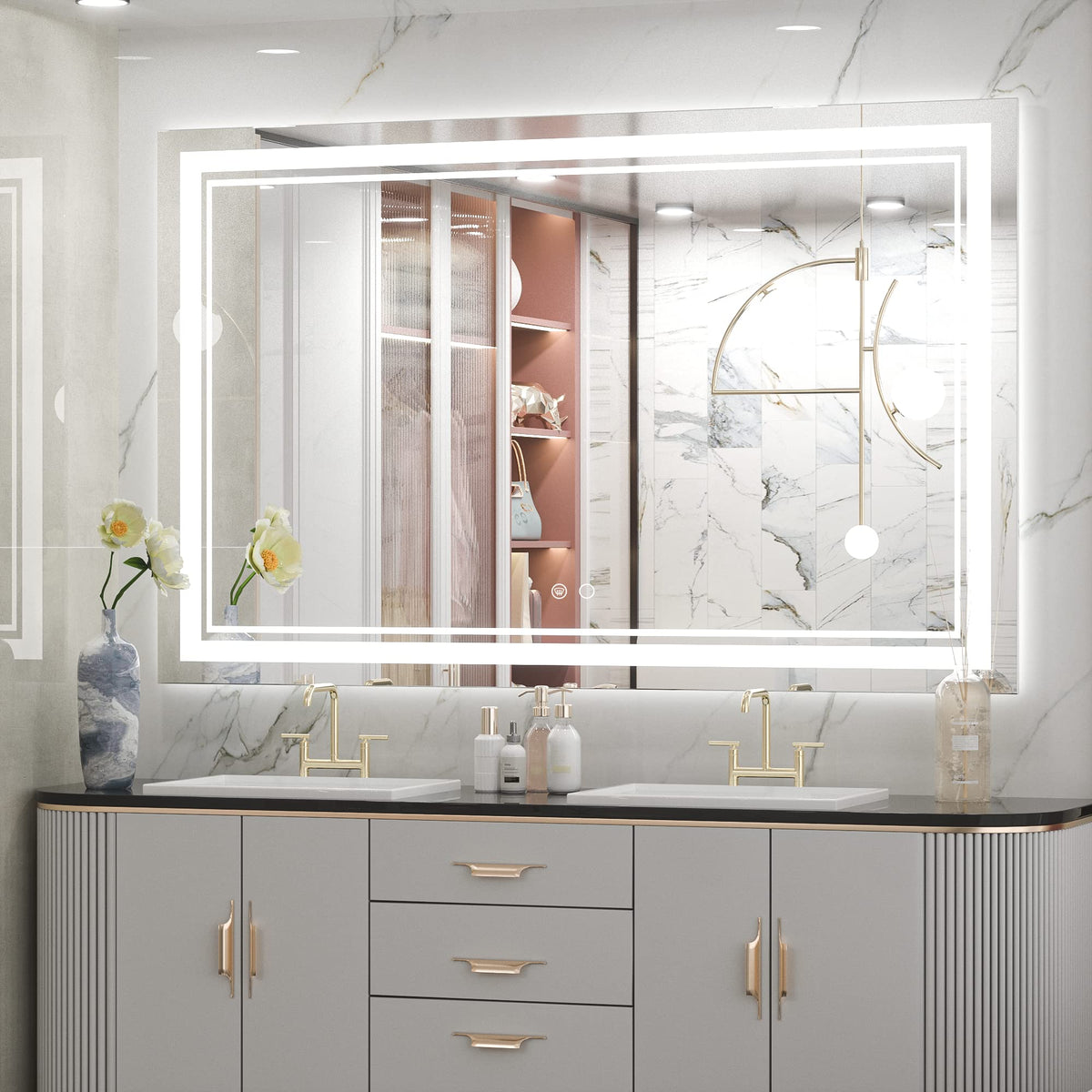 Keonjinn 48 X 30 Inch Led Mirror Lighted Bathroom Mirror With Lights, Led Vanity Mirror, Wall Mounted Anti-Fog Dimmable Front Li