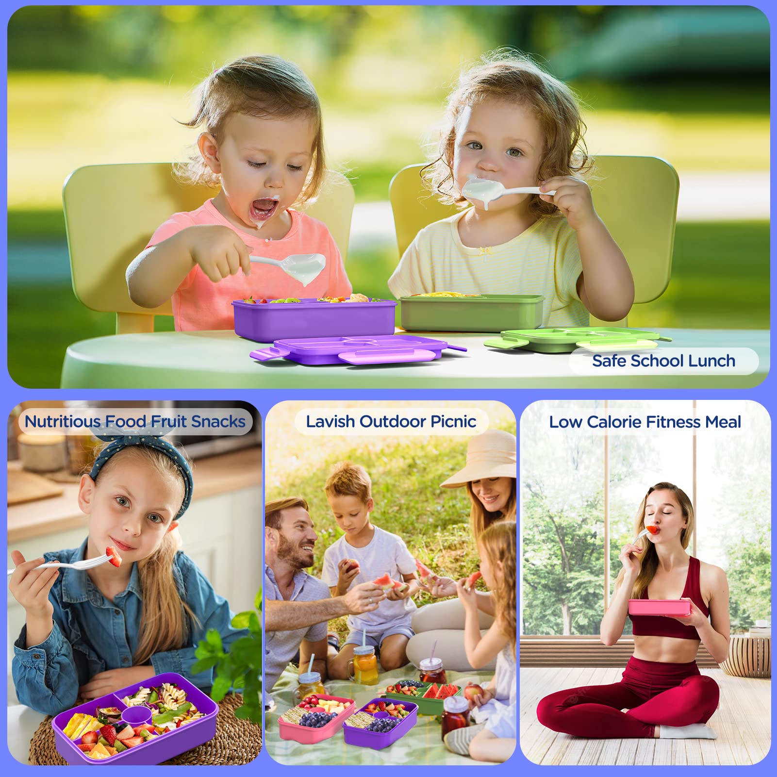 Dacool Lunch Box Kids Bento Box 7.5 Cups With 4-Compartment Leakproof Bpa Free Toddler Girls Lunch Containers With Fork Spoon Fo