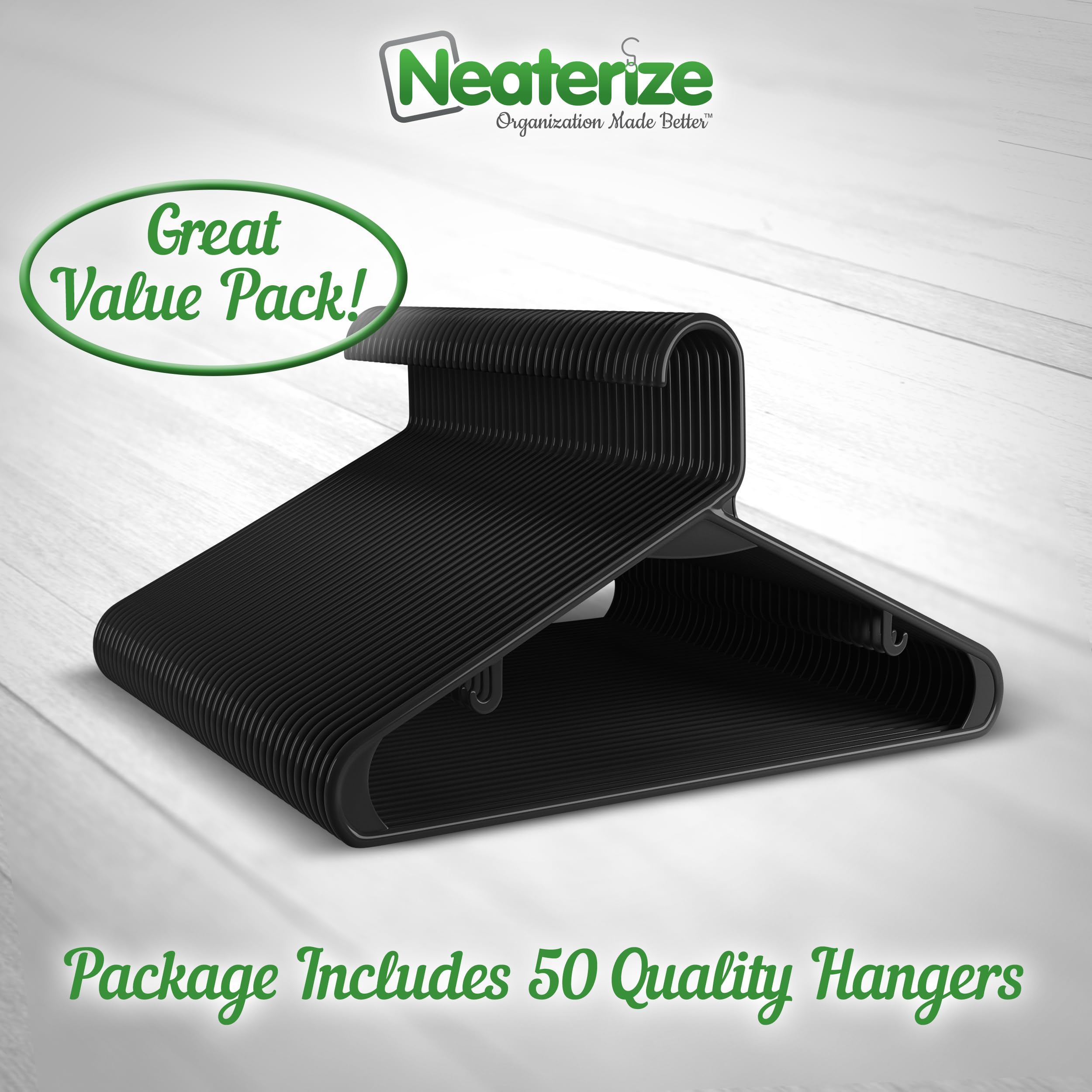 Plastic Hangers 50 Pack Black - Clothes Hangers - Makes The Perfect Coat Hanger And General Space Saving Clothes Hangers For Clo