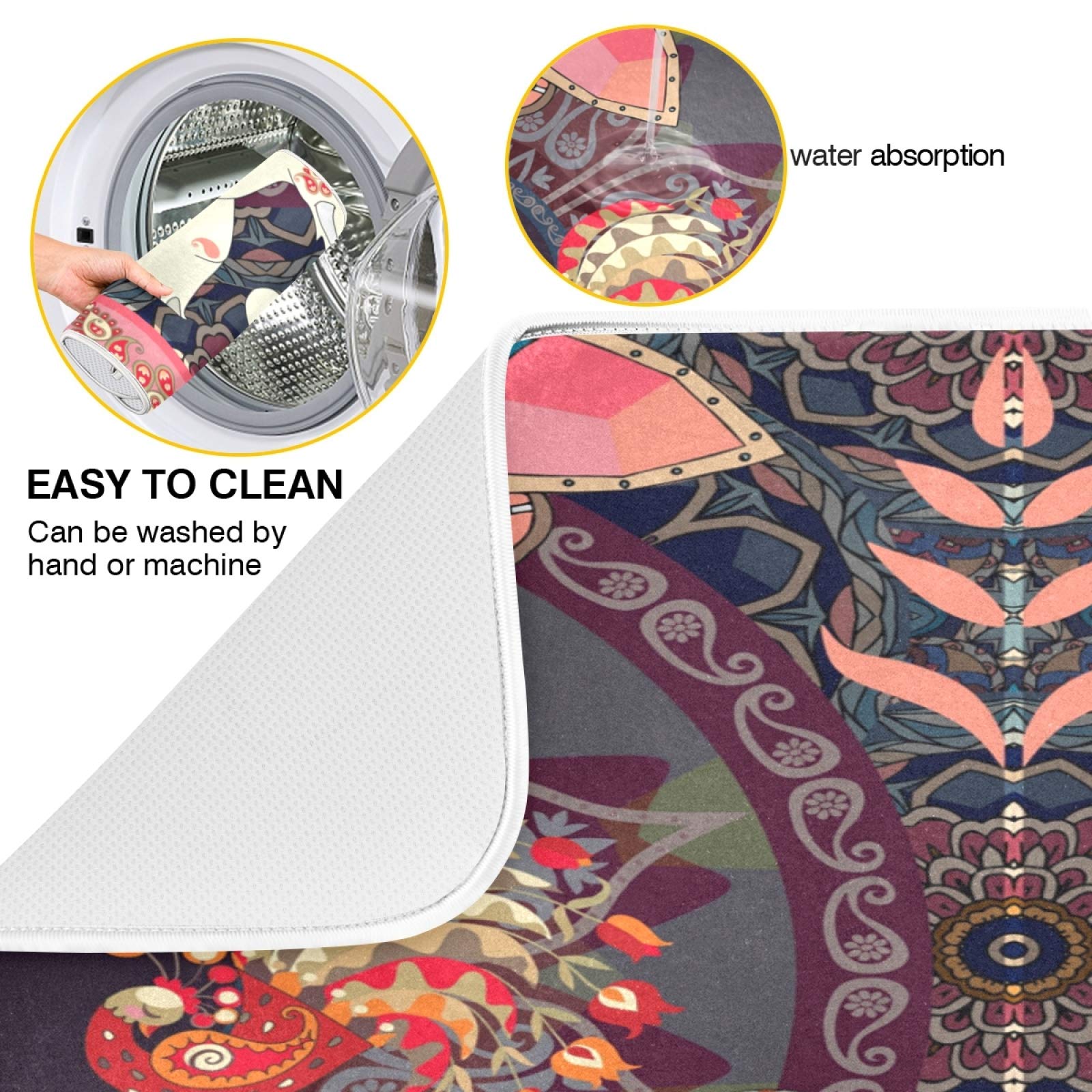 Zzwwr Vintage Indian Elephants Peacock Absorbent Dish Drying Mat, 16 Inch X 18 Inch Microfiber Kitchen Countertop Table Protecto