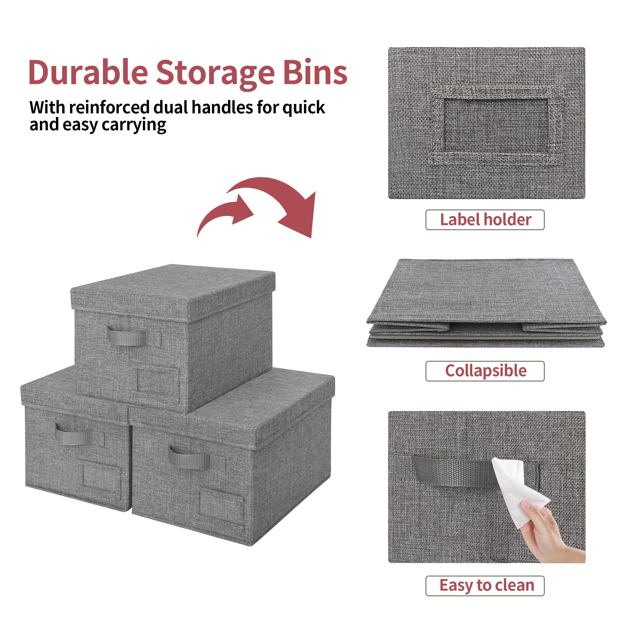 Granny Says Fabric Bins With Lids, Storage Baskets For Closet Organization, Decorative Storage Containers With Label Holder, She