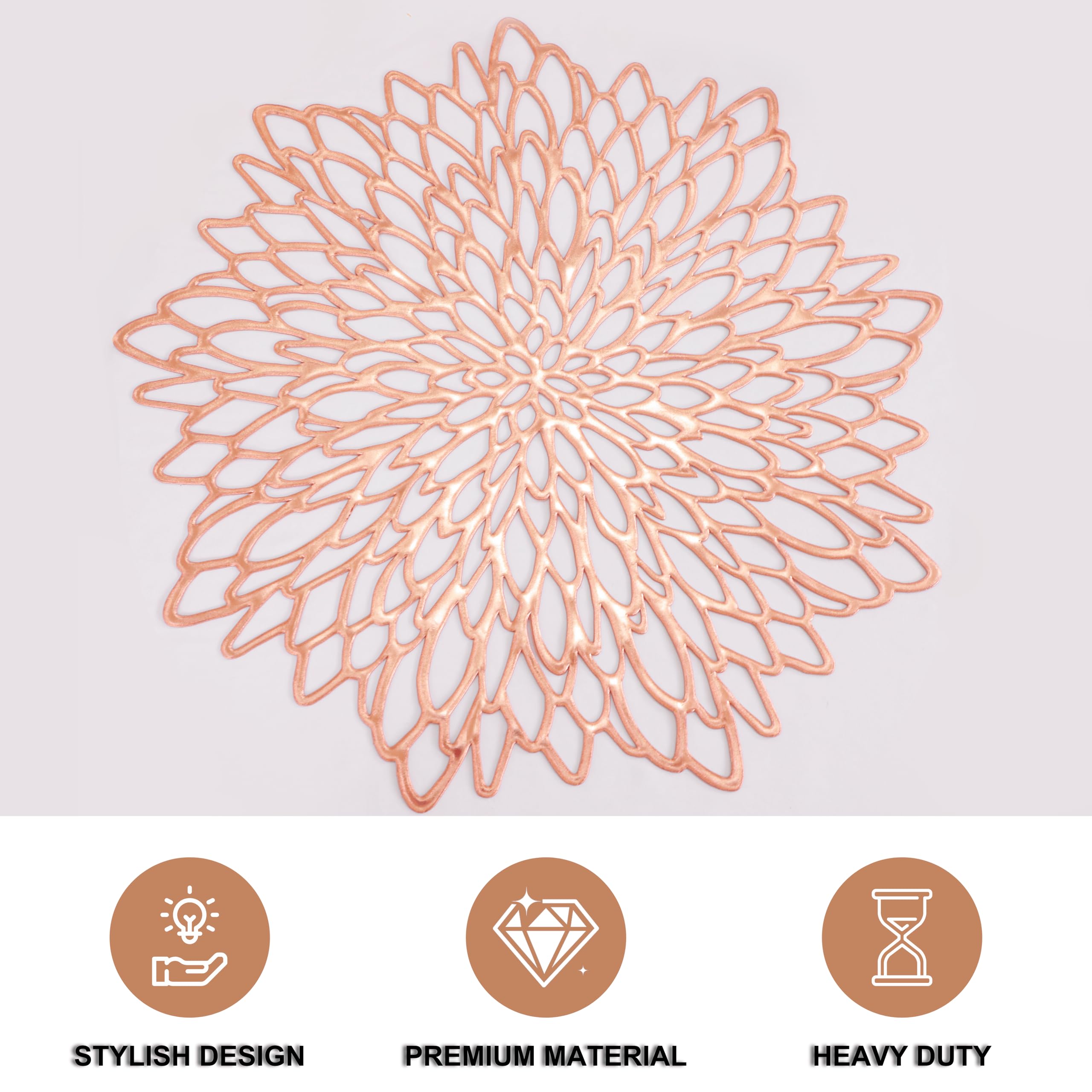 12 Pack Rose Gold Metallic Round Placemats Laminated Vinyl Leaf Dining Table Decorative By Snowkingdom